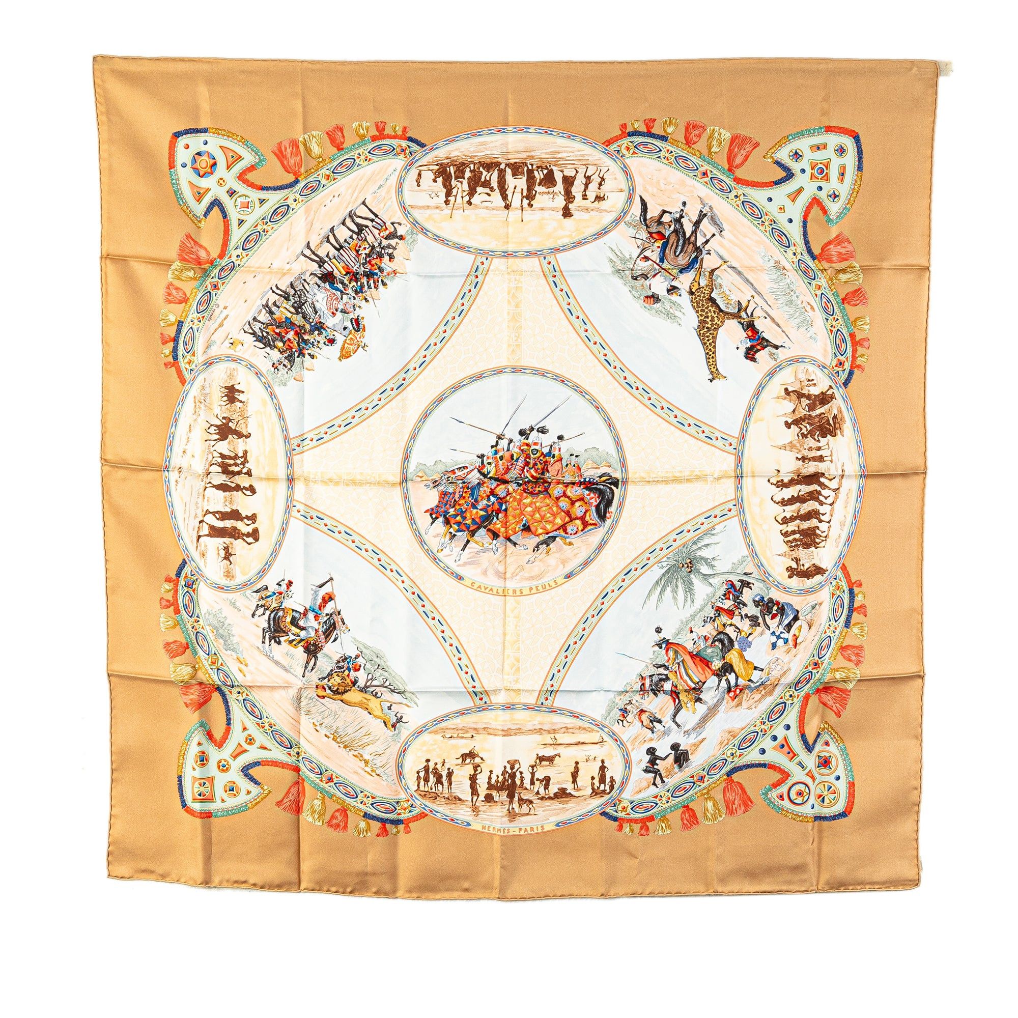 Hermes Hermès Cavaliers Peuls Silk Scarf Brown Size ONE SIZE - 1 Thumbnail