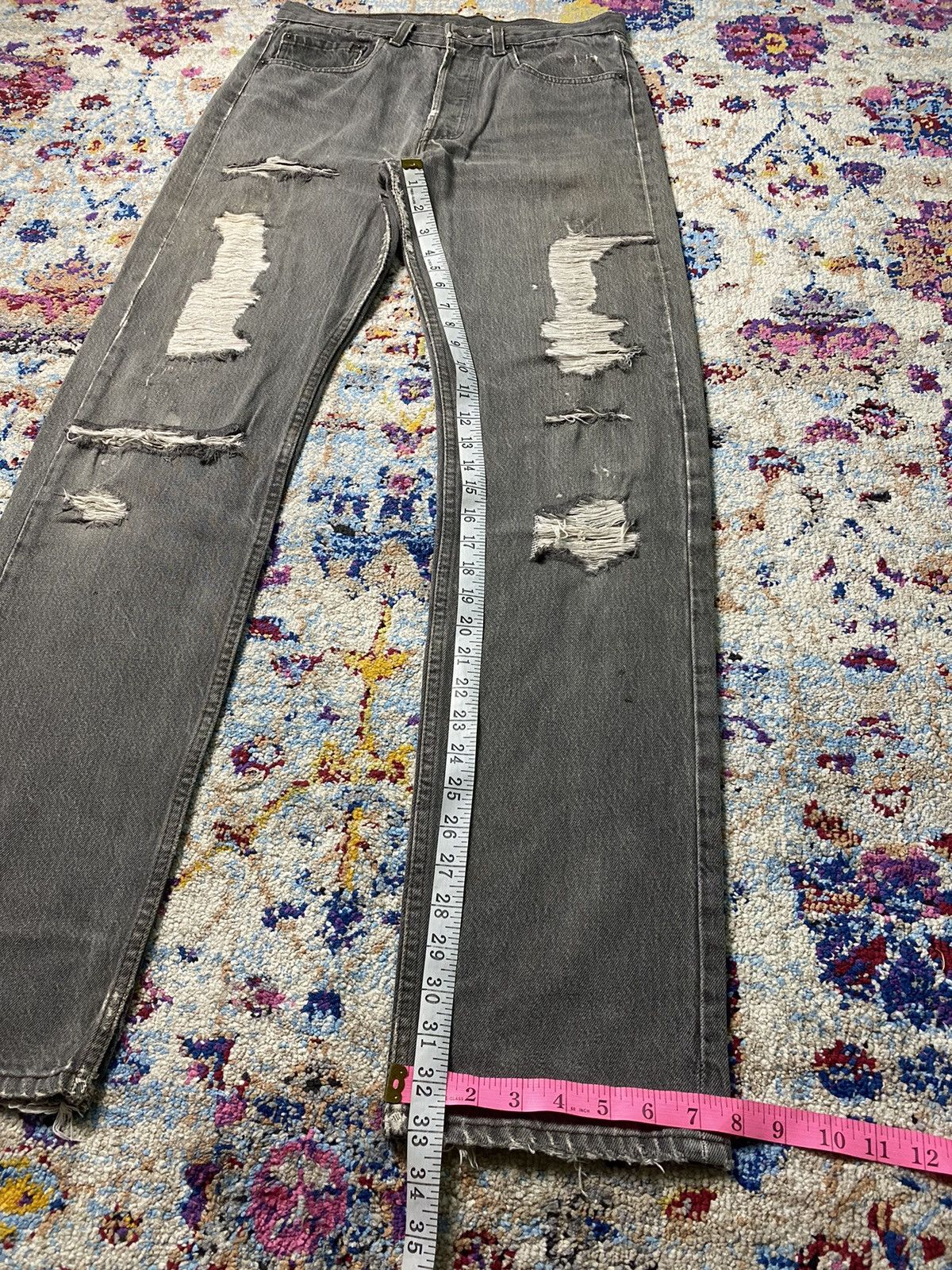 Levi's × Vintage 1989 Red Bat Wing 501 Levis Strauss Slim Straight Grey Jeans Size US 30 / EU 46 - 16 Thumbnail