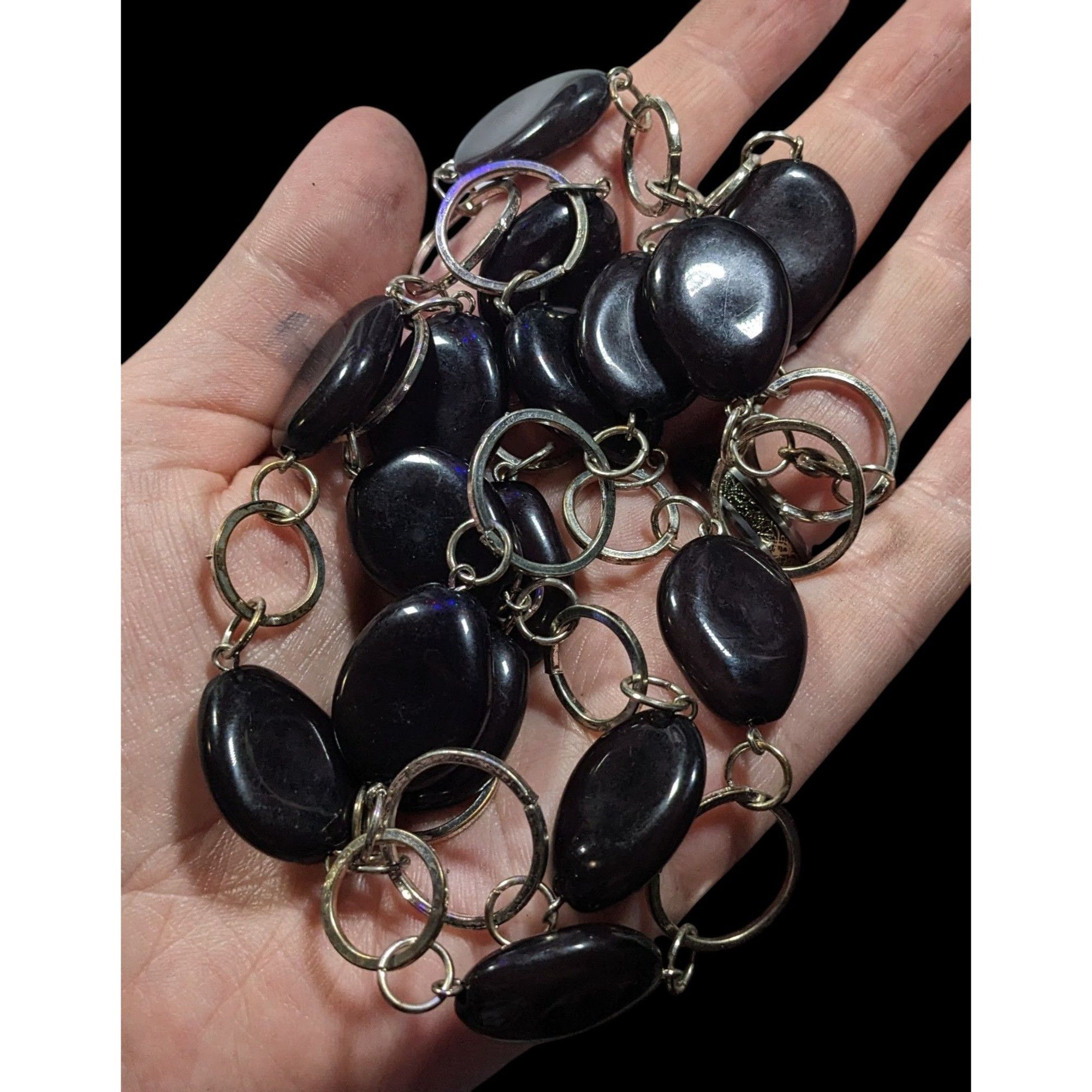 Other Black Beaded Silver Tone Ring Chain Opera Necklace Size ONE SIZE - 7 Thumbnail