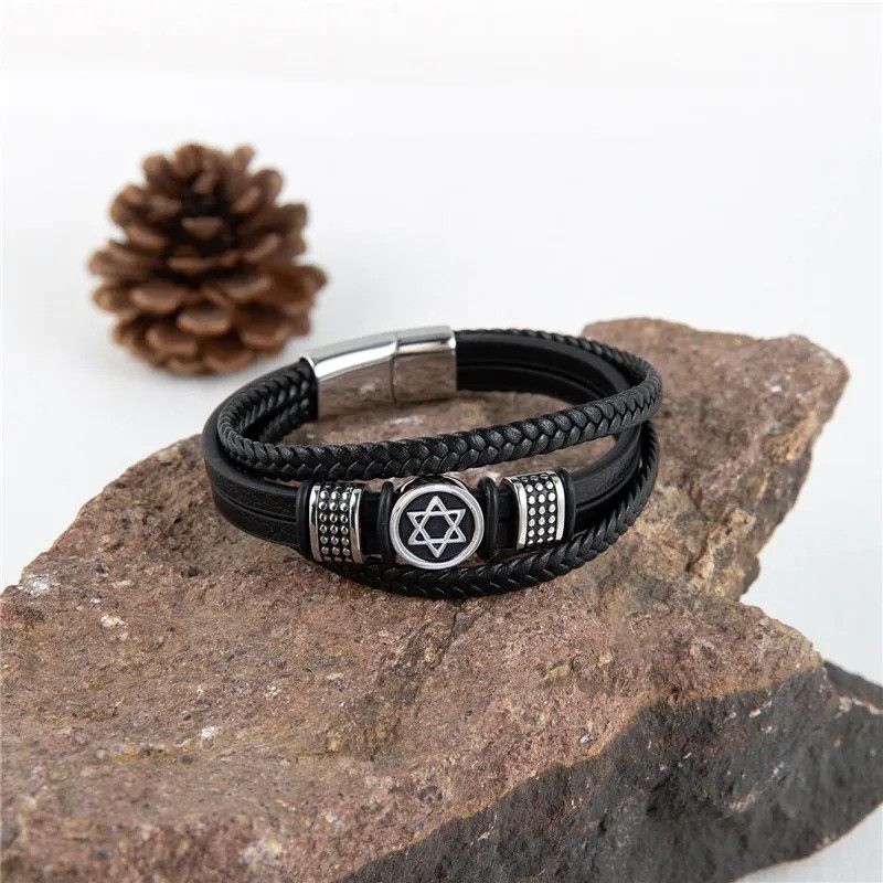 Other Hexagram Star of David Leather Bracelet Cuff Gift For Him Size ONE SIZE - 5 Thumbnail