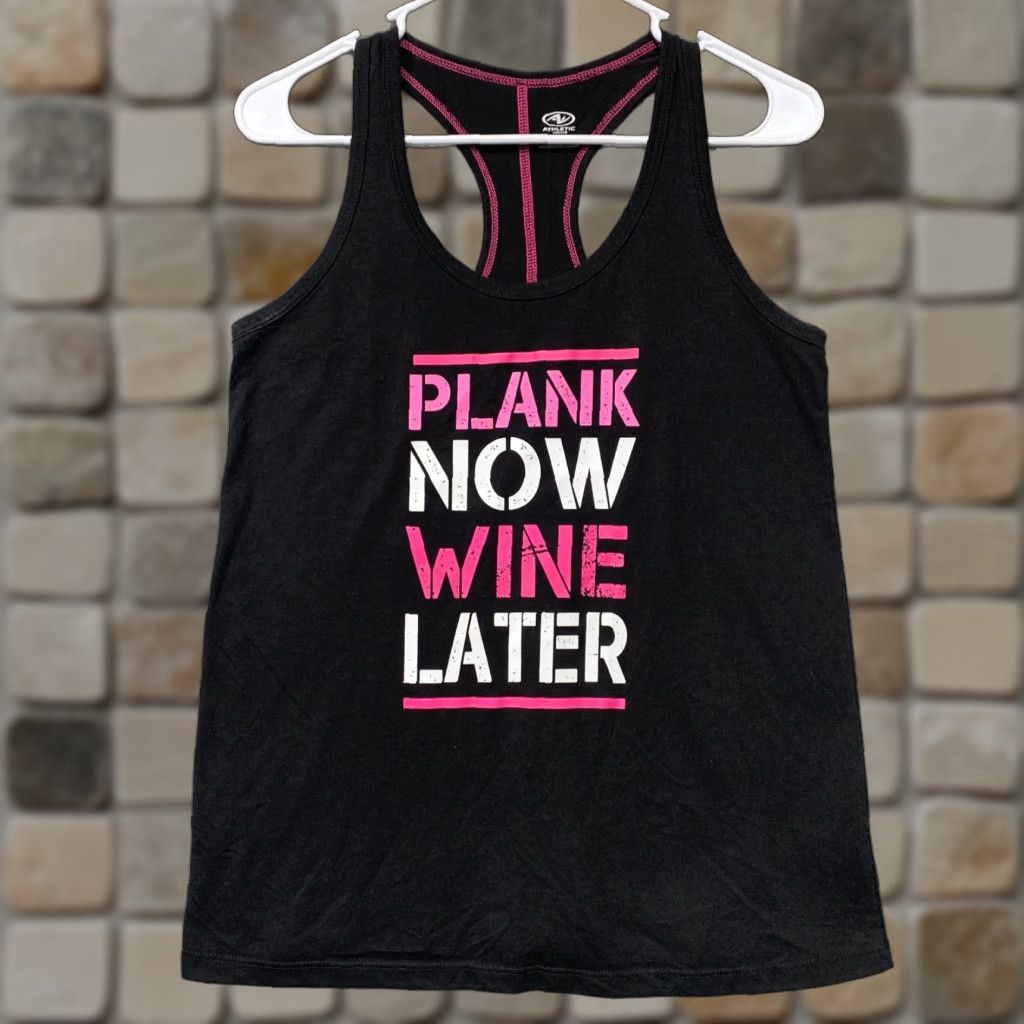 Athletic Works Athletic Works Racerback Tank Top Women M (8-10) Black "Plank Now Wine Later" Activewear Tank Size M / US 6-8 / IT 42-44 - 1 Thumbnail