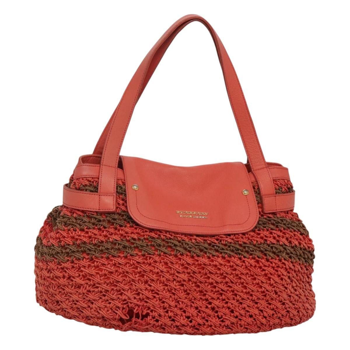 Burberry Blue Label Tote Bag Raffia Orange Auth 117747, Women's