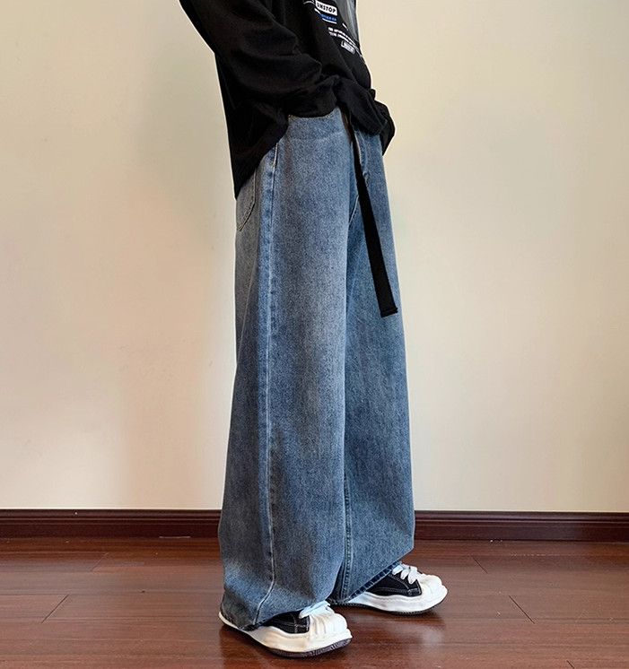 Japanese Brand Men's oversized loose straight leg retro drawstring jeans Size US 32 / EU 48 - 2 Thumbnail