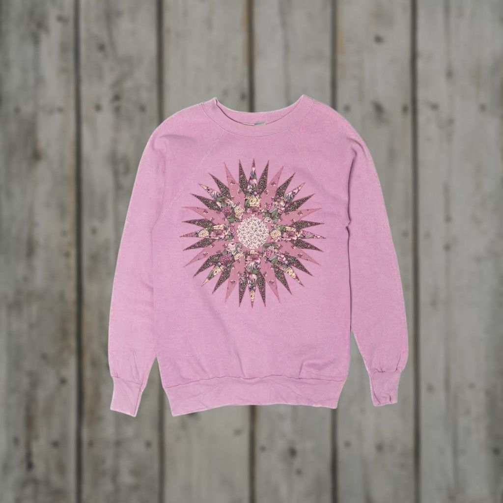 Vintage Vintage Sweatshirt Quilted Star Applique 1990s Pink Small USA Cotton / Acrylic Mens Ladies? Size US S / EU 44-46 / 1 - 1 Thumbnail