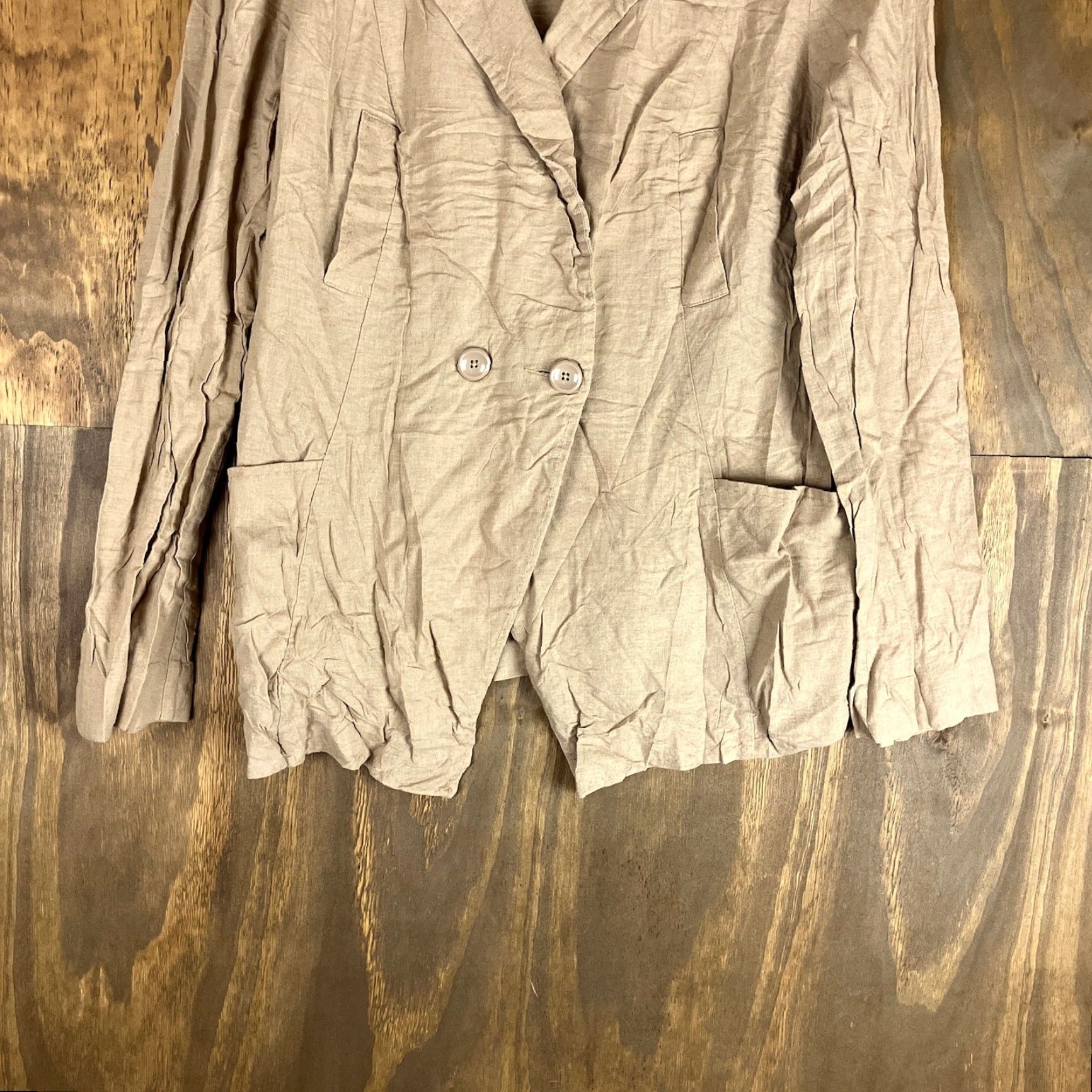 Free People Free People Jacket Tan Button Down Long Sleeve Linen Blend Medium Womens Jacket Size M / US 6-8 / IT 42-44 - 3 Thumbnail
