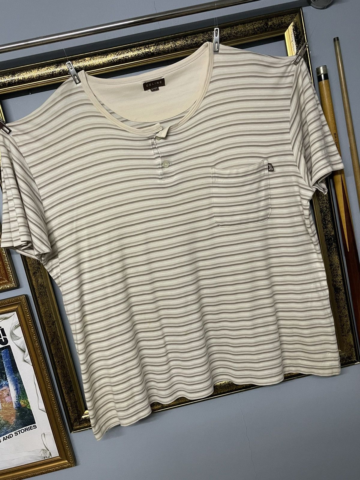 Celine Vintage Designer Celine Striped Boxy Casual Comfort Tshirt Size US L / EU 52-54 / 3 - 2 Thumbnail
