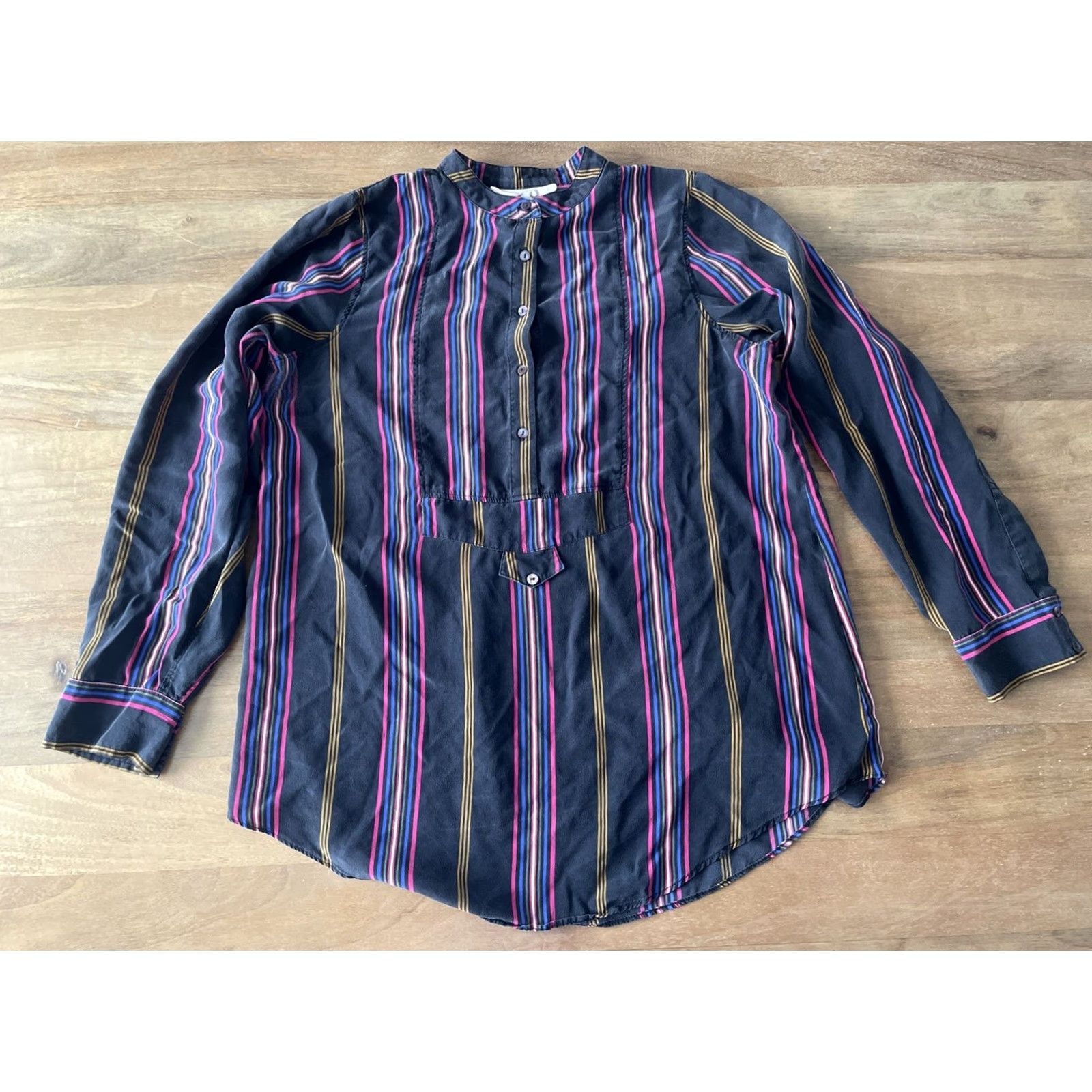 Figue Figue Blouse Shirt Womens XS Silk 100% Relaxed Buttoned Top Tunic Striped City Luxury Debutants? Size XS / US 0-2 / IT 36-38 - 2 Thumbnail