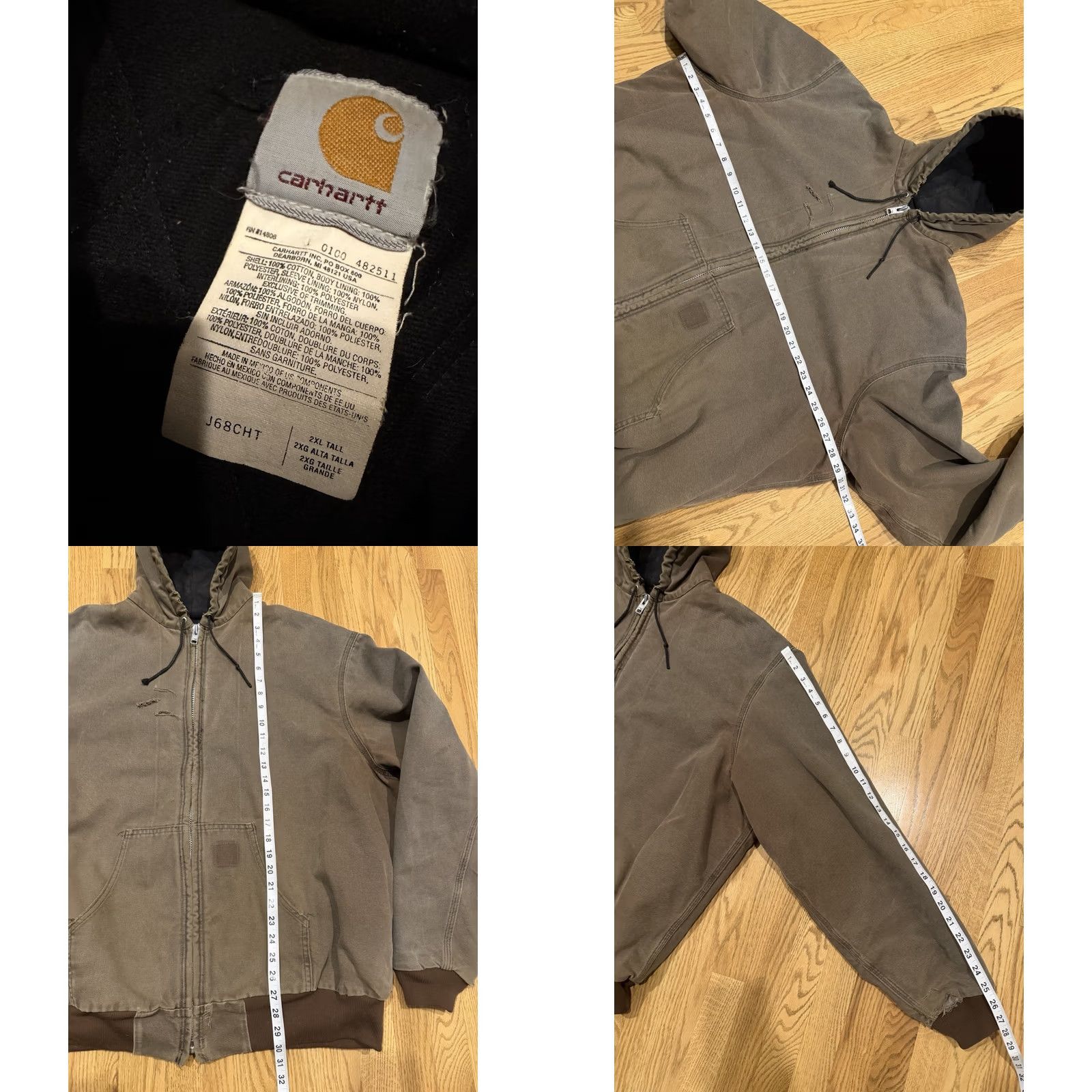 Carhartt VINTAGE Carhartt J68 Jacket Mens 2XLT Quilted Lined Distressed Workwear Bomber Jacket Brown, 90s USA Carhartt J68, Big & Tall Mens Jacket Size US XXL / EU 58 / 5 - 8 Thumbnail