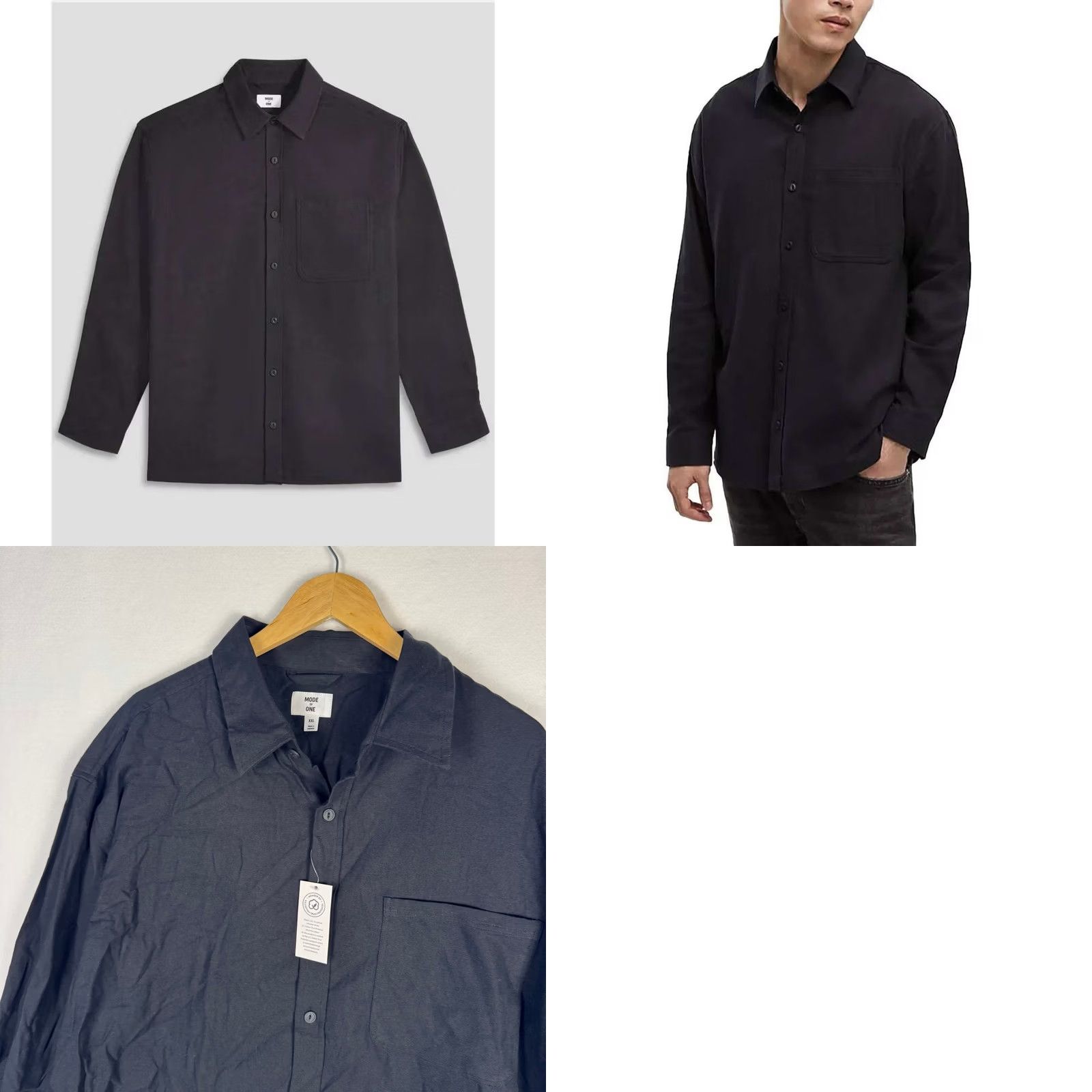 Vintage Mode of One Mens Relaxed Fit Flannel Shirt Deep Black XXL 100197730MN NWT Size US XXL / EU 58 / 5 - 9 Thumbnail