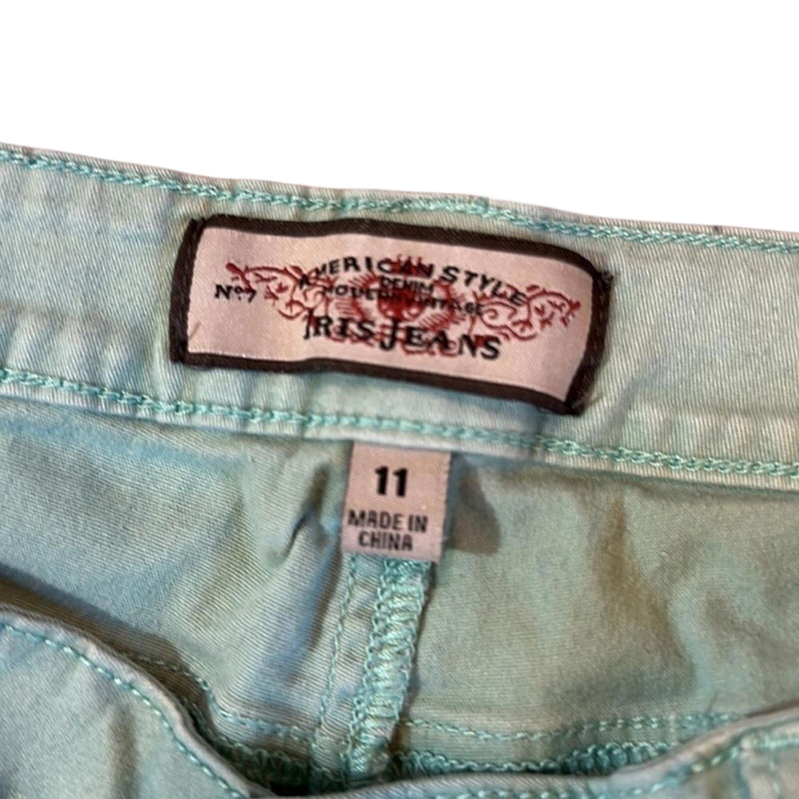 Designer Light Blue/Mint Stretch Jeans - Size 11 by American Style Size 30" / US 8 / IT 44 - 2 Thumbnail