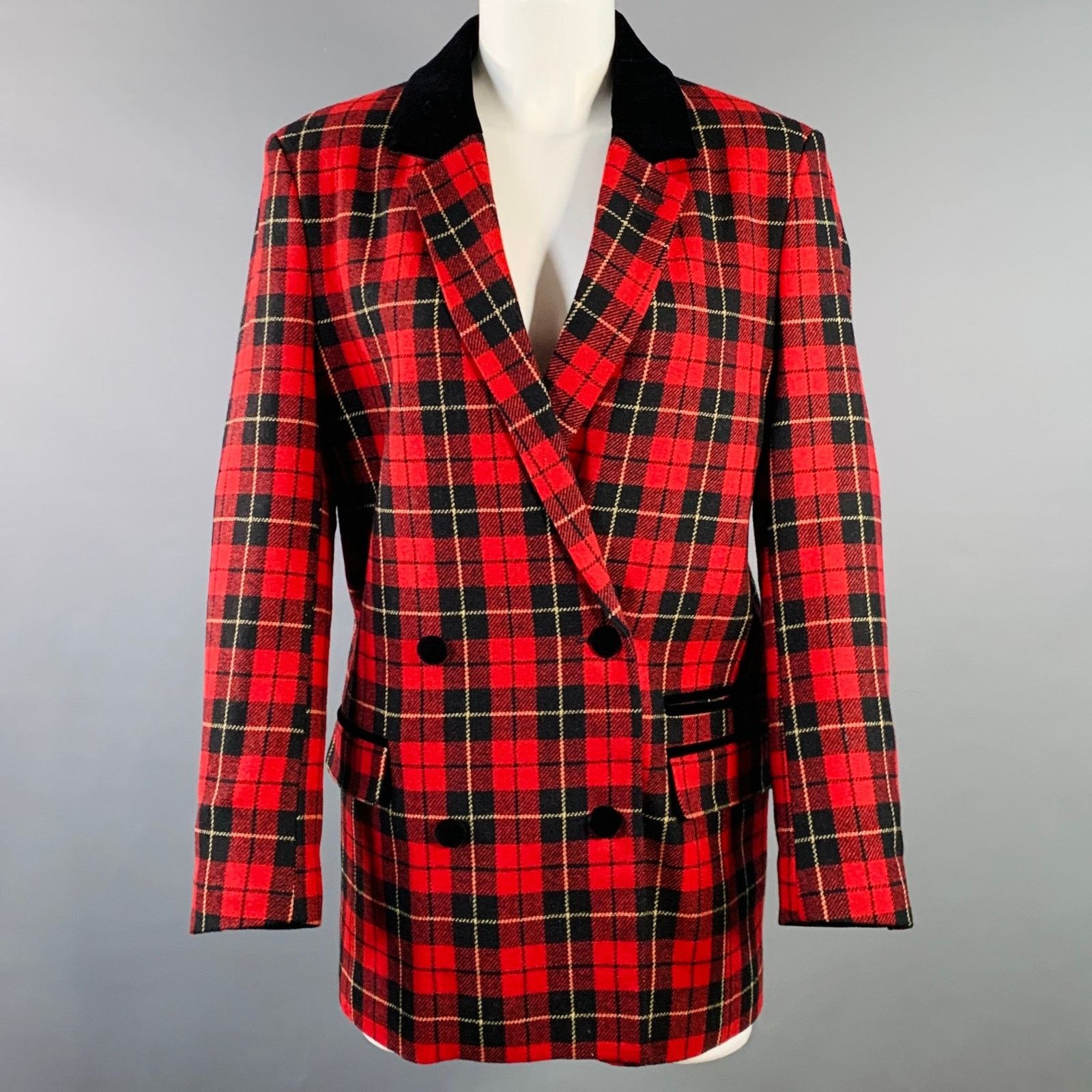 The Kooples THE KOOPLES Jokers Red Black Yellow Wool Plaid Jacket Blazer Size M / US 6-8 / IT 42-44 - 1 Thumbnail