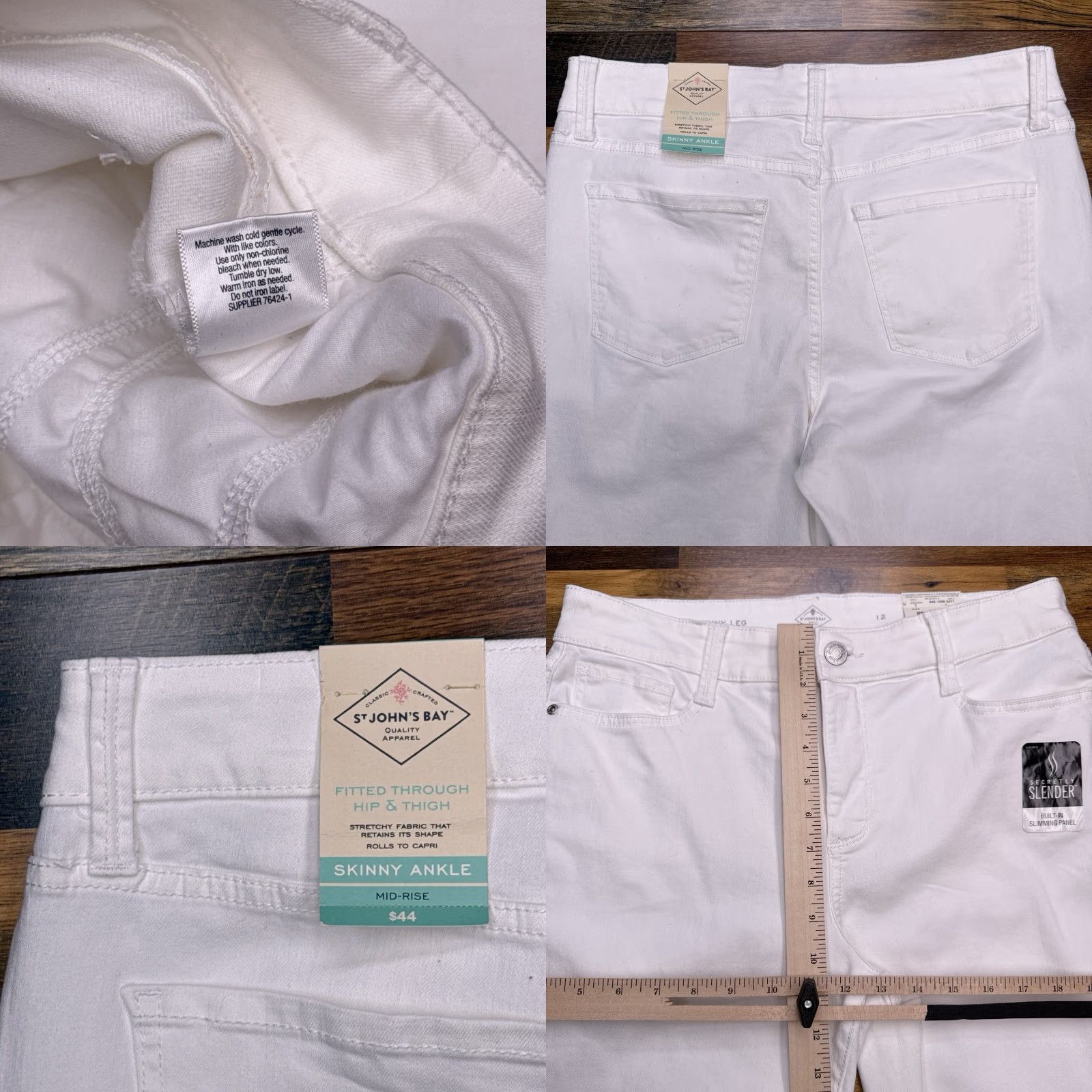 Vintage St Johns Bay Skinny Jeans Womens 12 White Mid Rise Stretch New Size 34" / US 12 / IT 48 - 8 Thumbnail