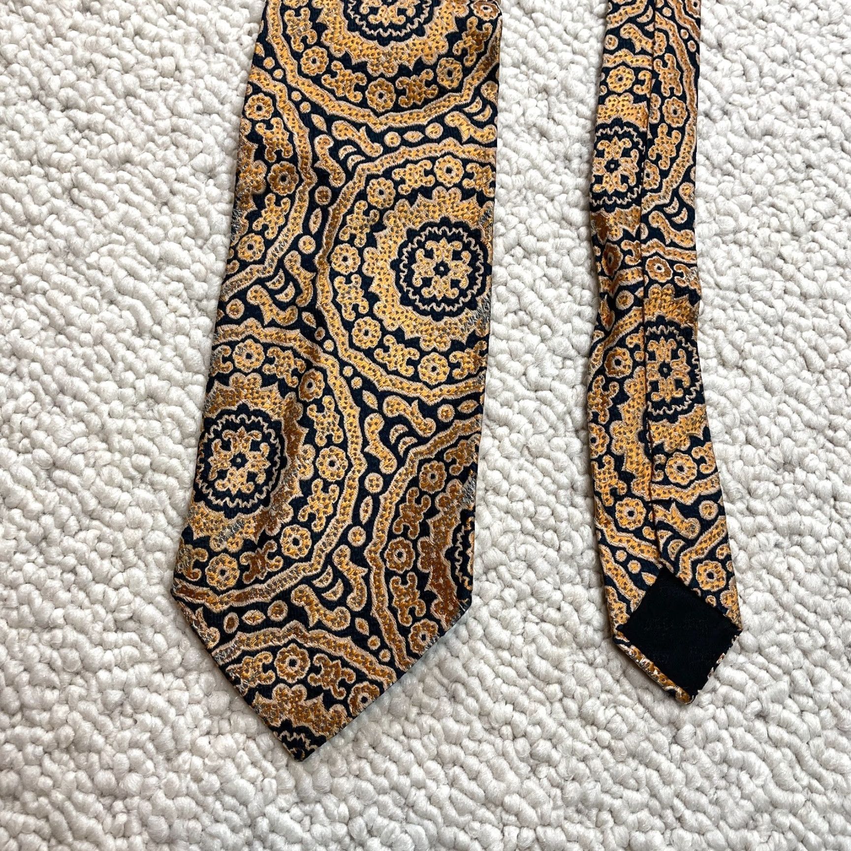 Vintage VINTAGE Leo Tie Mens OS Blue Gold Silk Classic Necktie Work Business Floral Short Size US 35 - 5 Thumbnail