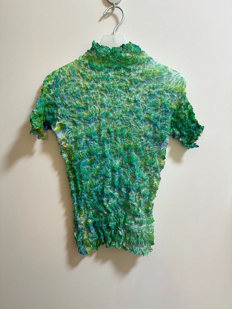 Issey Miyake Issey Miyake Green-blue pleated short-sleeved shirt Size M / US 6-8 / IT 42-44 - 1 Thumbnail