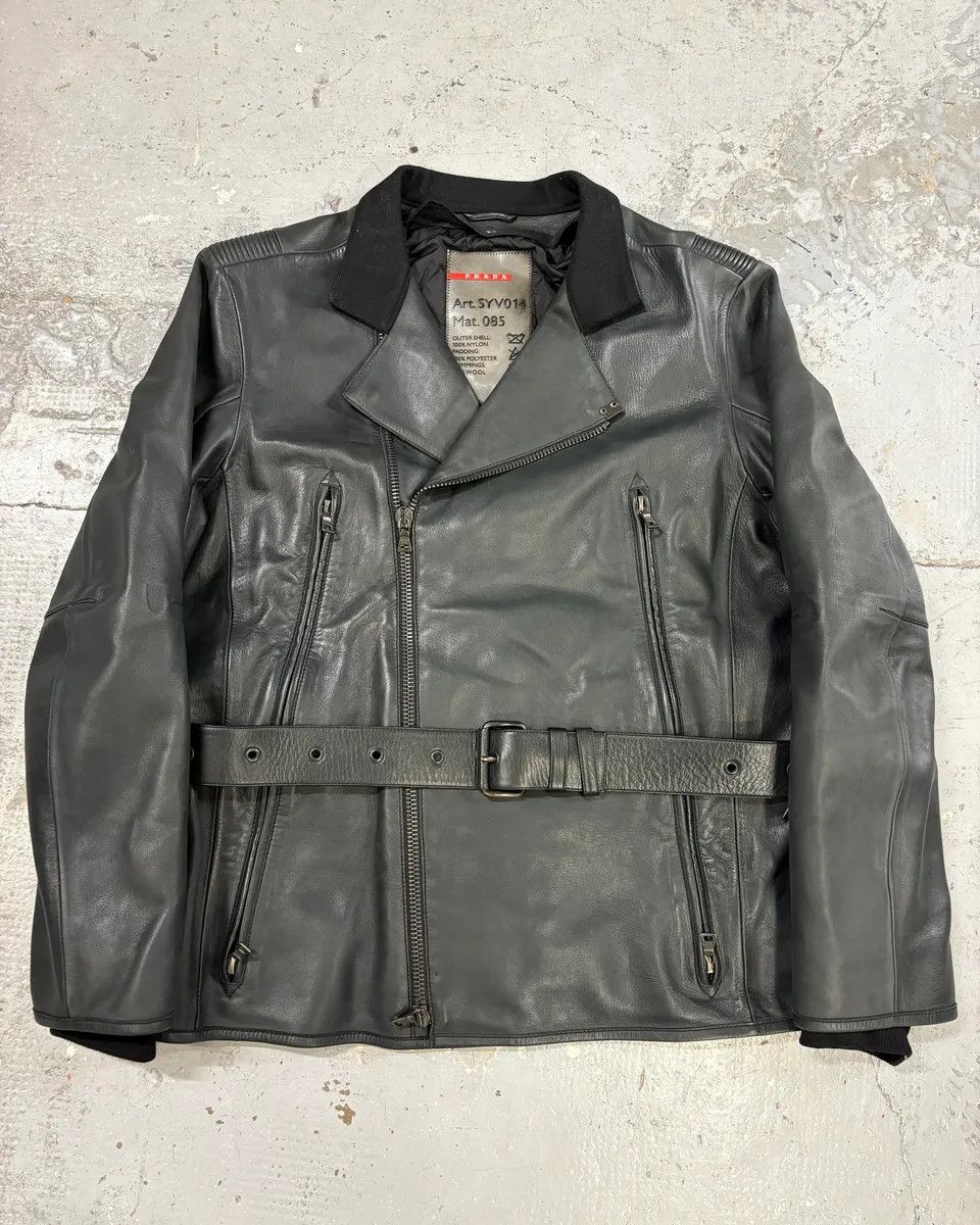 2000s Prada Asymmetrical Black Leather Jacket