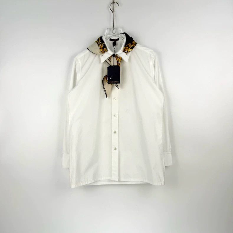 Louis Vuitton Louis Vuitton White embroidered logo scarf collar shirt 250 Size XS / US 0-2 / IT 36-38 - 3 Thumbnail