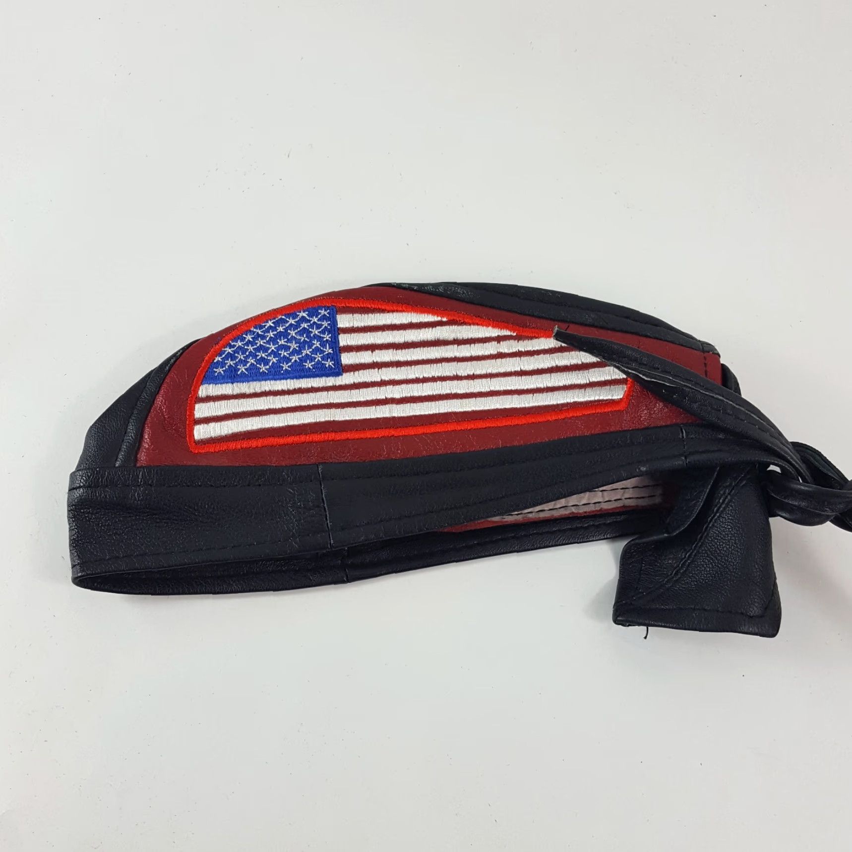 Vintage VINTAGE Sheep Leather USA Flag Motorcycle Skull Cap Headwrap Men One Size Black 90s Biker Skull 80s Y2K Athletic Outdoor Size ONE SIZE - 7 Thumbnail