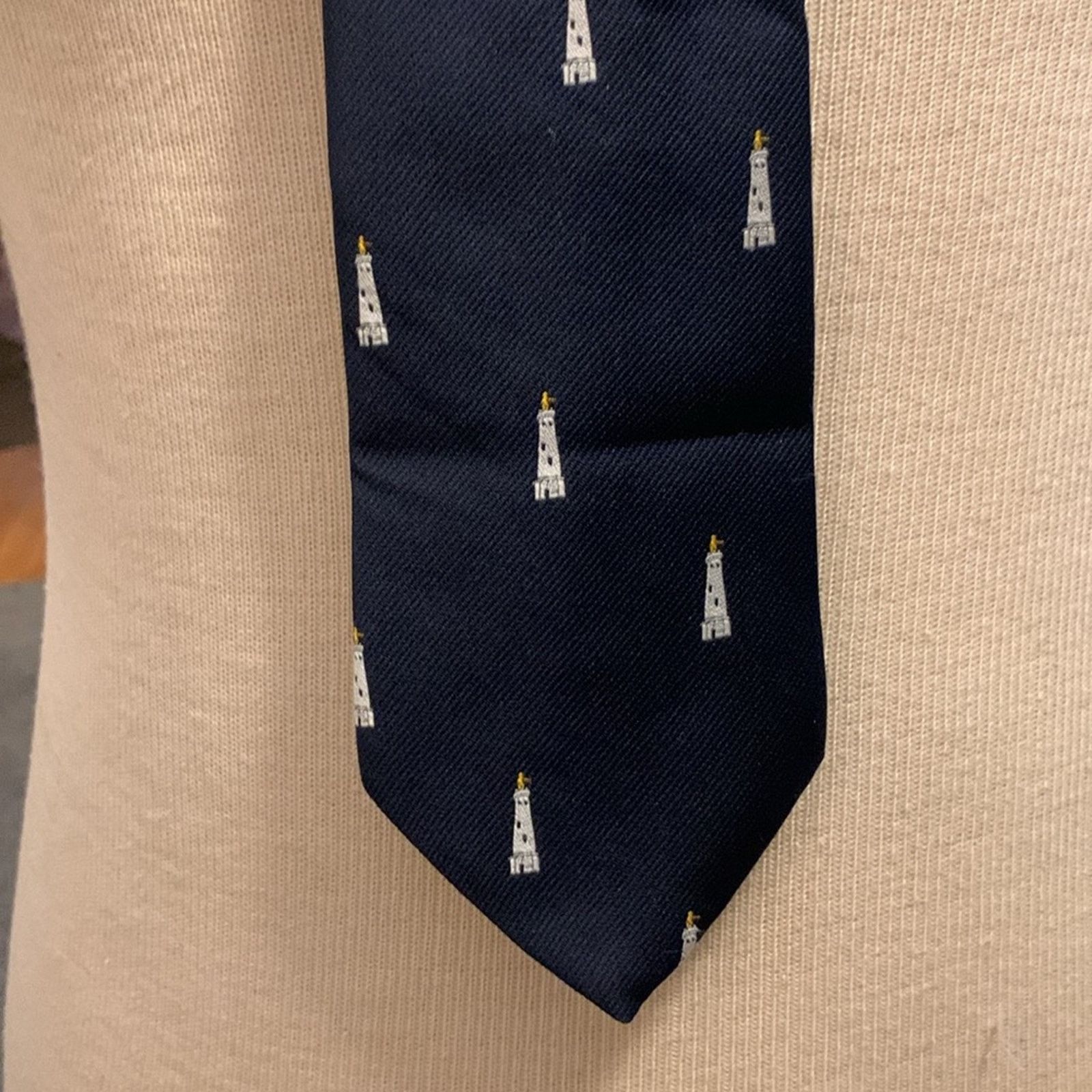 Vintage 80’s necktie Duxbury,Massachusetts lighthouses ocean coastal Size ONE SIZE - 5 Thumbnail