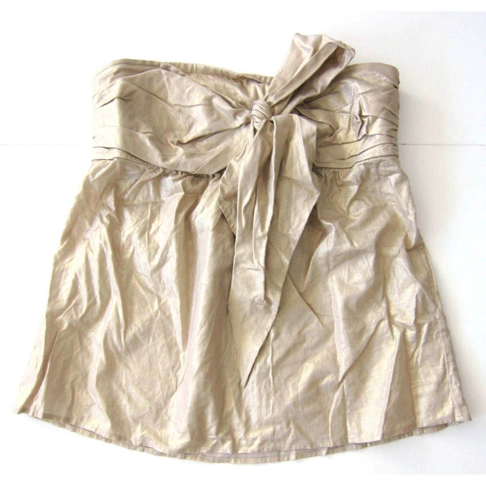 Vintage NWT New Frontier 100% Cotton Gold Shimmery Strapless Bow Tie Blouse Women Large Size L / US 10 / IT 46 - 8 Thumbnail