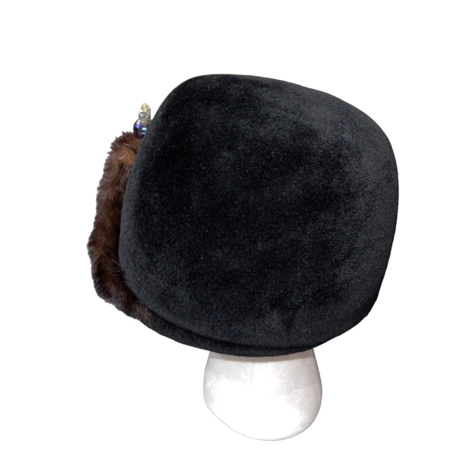 Velour VINTAGE Roberta Bernays Italy Women’s Riviera Velour Pillbox Hat Black Mink Velour Hat Art Deco 1930s Formal Women’s Black Mink MenUnknown Size ONE SIZE - 3 Thumbnail