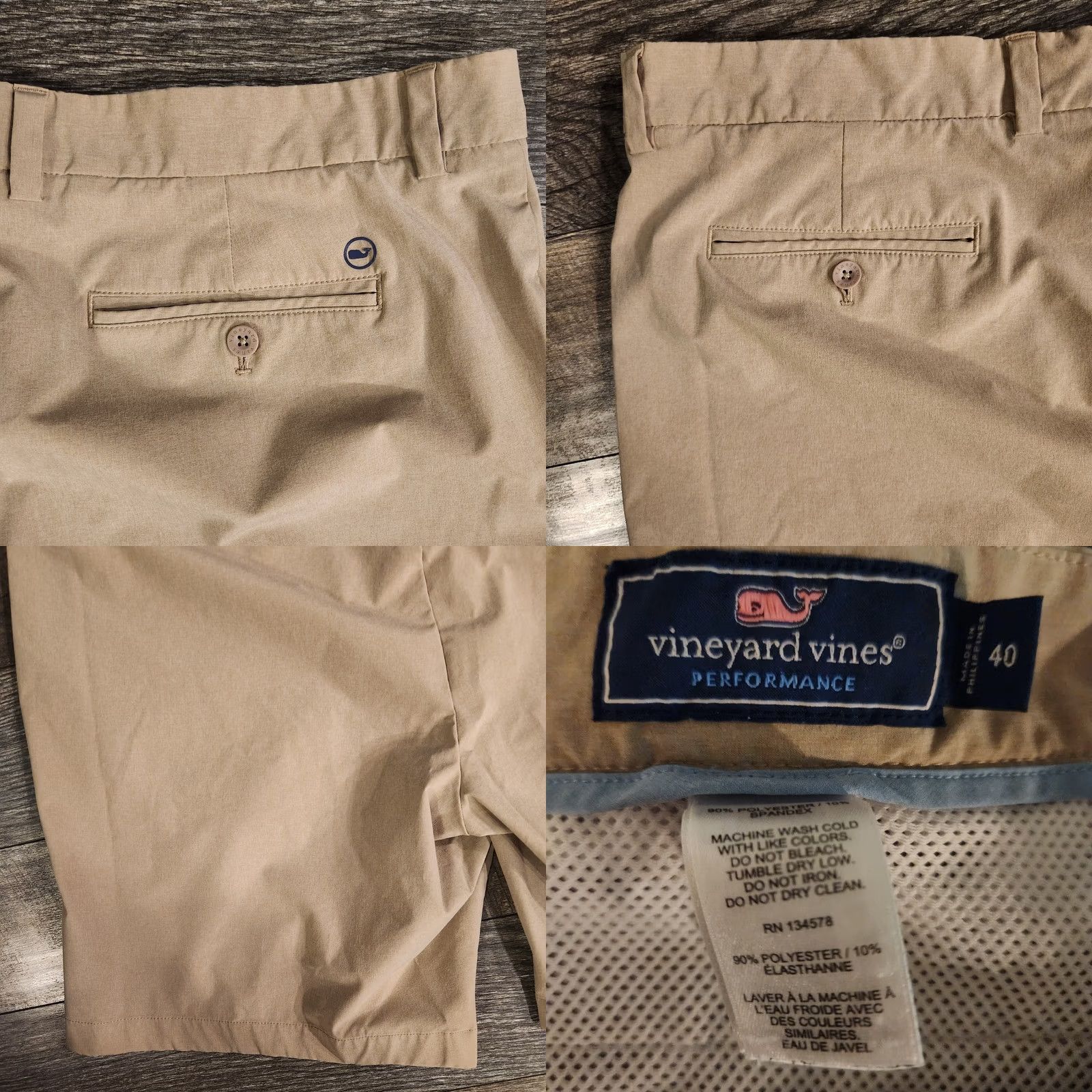 Vineyard Vines Vineyard Vines Performance Shorts Mens 40 9" Tan Stretch Lightweight Golf Chino Pocket Pockets Moisture Wicking Regular Vintage: No Size US 40 / EU 56 - 8 Thumbnail