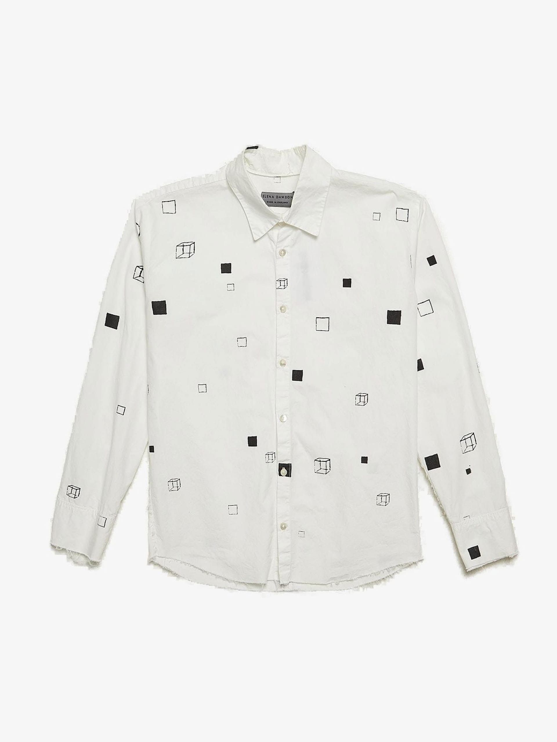 Elena Dawson White Cubes Logo Printed Cotton Shirt Size US XL / EU 56 / 4 - 1 Thumbnail