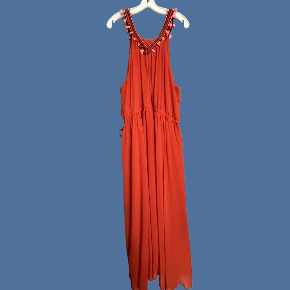Vintage Lane Bryant Dress Womens 28 Orange Tassel Scoop Neck Maxi Sundress Boho Plus Size 4XL / US 24-26 - 1 Thumbnail