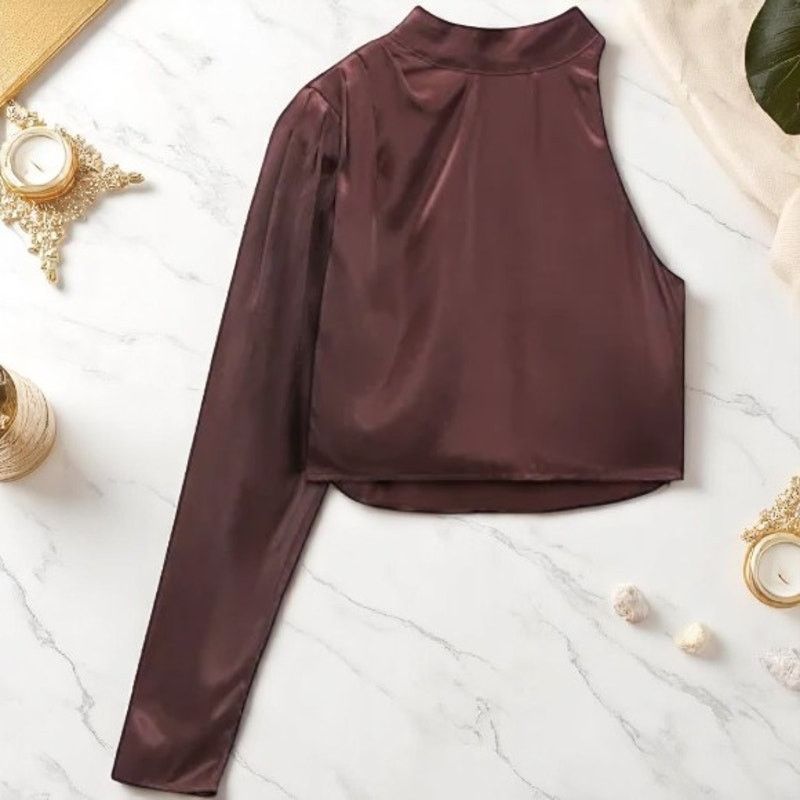 Zara Zara Brown High Collar One Sleeve Crop Top - Size XS - NWT Size XS / US 0-2 / IT 36-38 - 3 Thumbnail