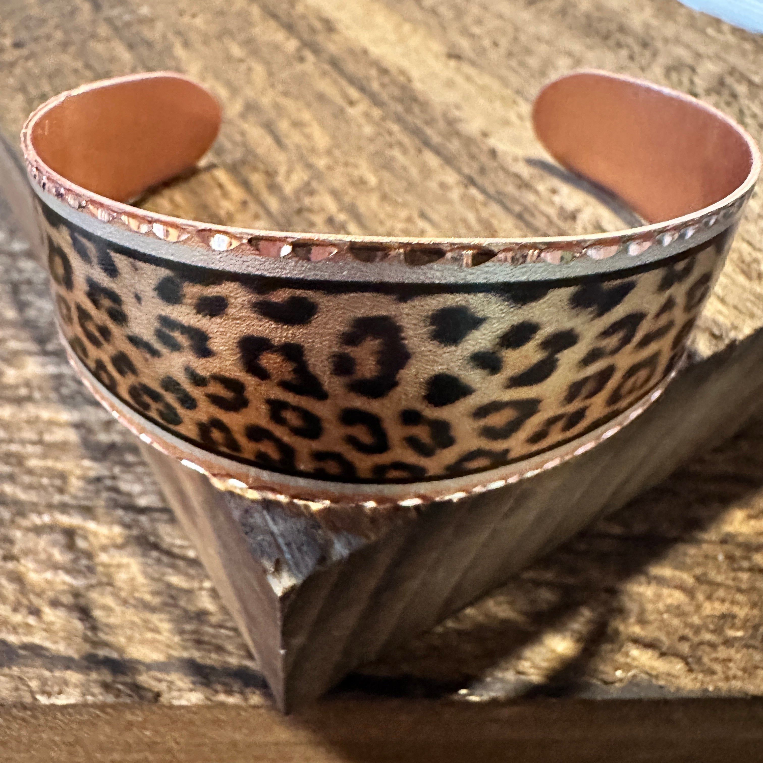 Other Handmade Boho Copper Wide Cuff Bracelet, Diamond Cut Leopard Size ONE SIZE - 1 Thumbnail