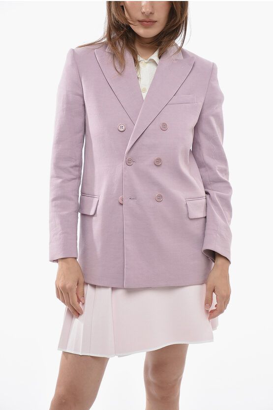 image of Valentino Red Double-Breasted Flax Blend Blazer in Violet, Women's (Size XS)