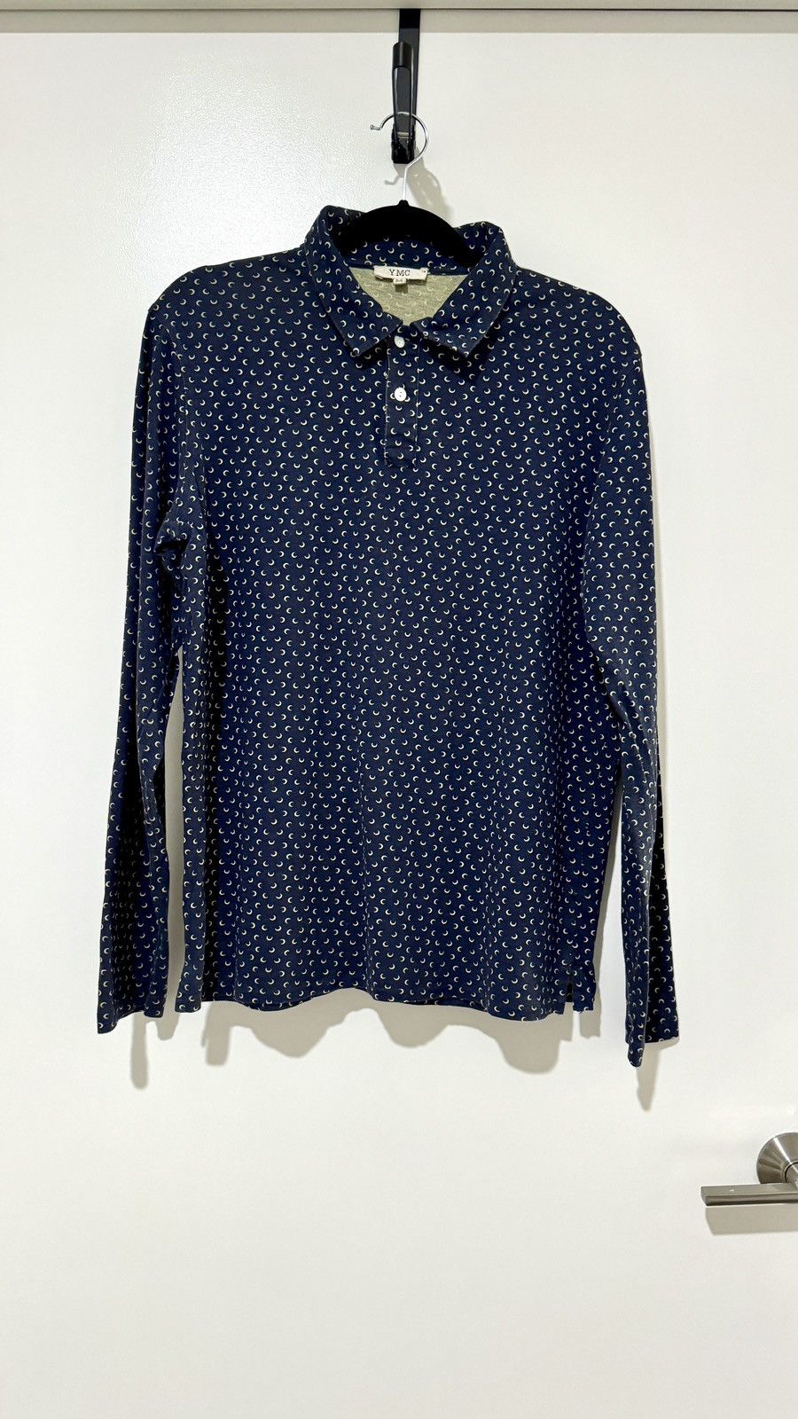 YMC Moon Print Long Sleeve Polo