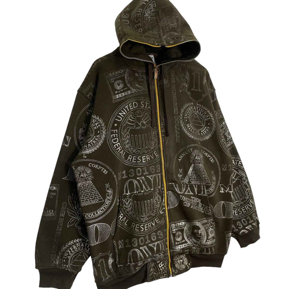 Y2K AOP Money Full Zip Hoodie Brown Full Print