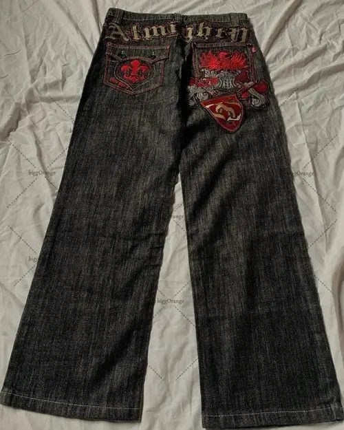 VIBE Patchwork Monogram Embroidered Jeans Size US 34 / EU 50 - 2 Thumbnail