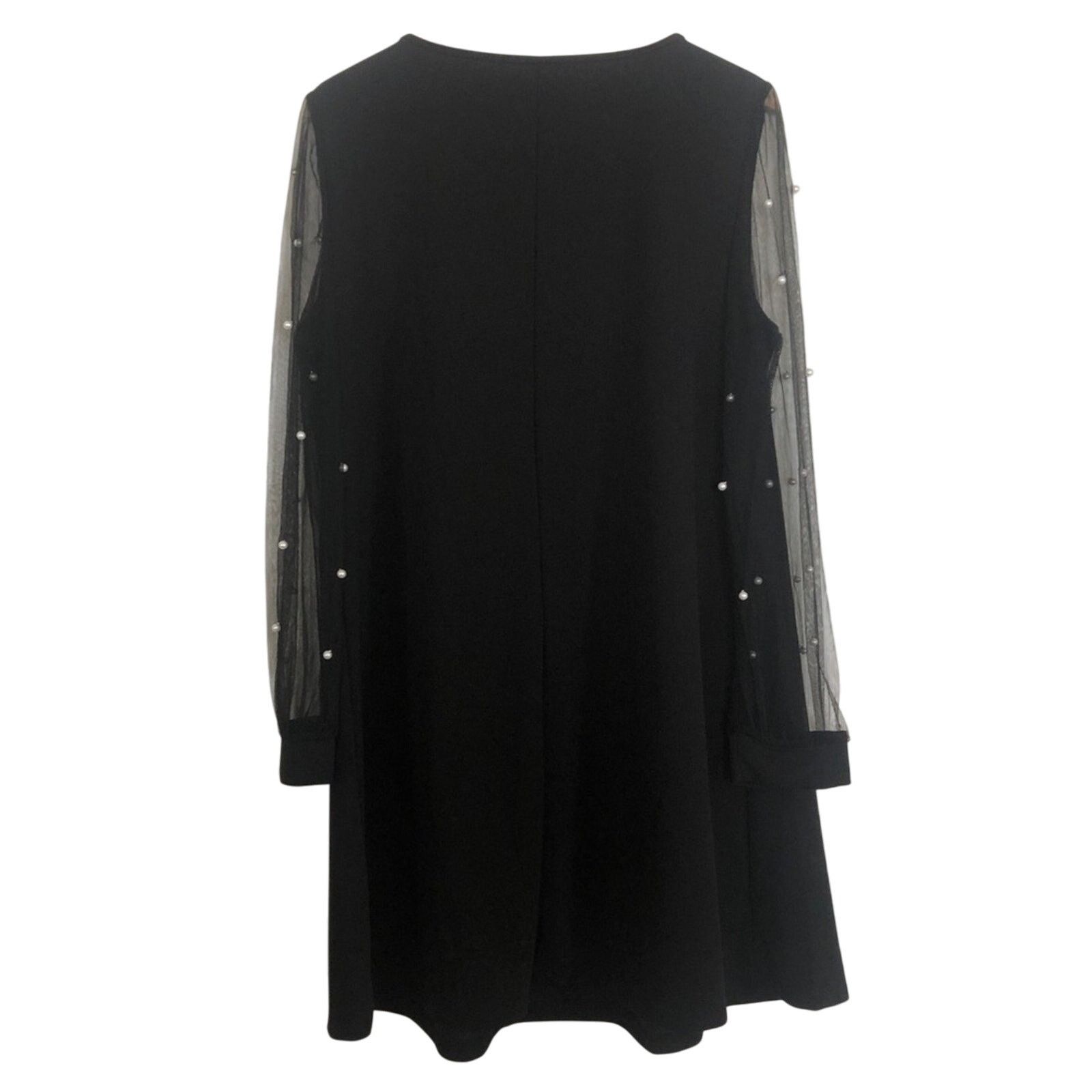 Other Classy Black Sheer Pearl Beaded Dot Mesh Mini Dress Size XL / US 12-14 / IT 48-50 - 2 Thumbnail