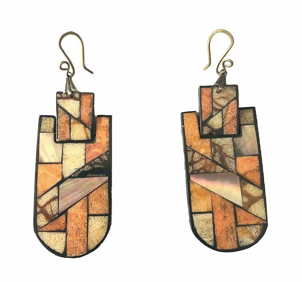 Designer Pre Owned Vintage Sponge Apple Coral Inlay Wood Earrings Size ONE SIZE - 1 Thumbnail