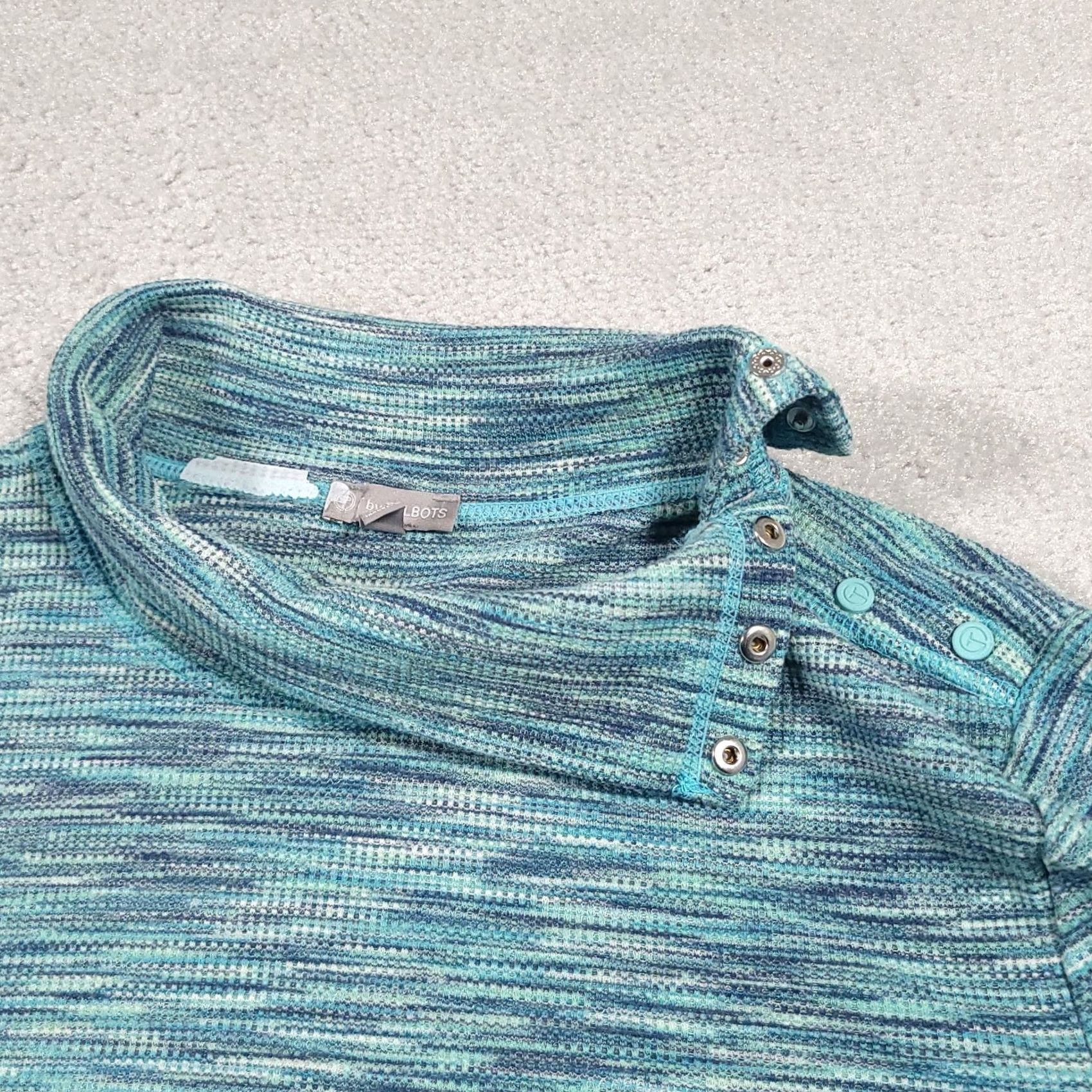Talbots Talbots T Shirt Women's Large Blue Thermal Waffle Knit Snap Mock Neck Size L / US 10 / IT 46 - 6 Thumbnail