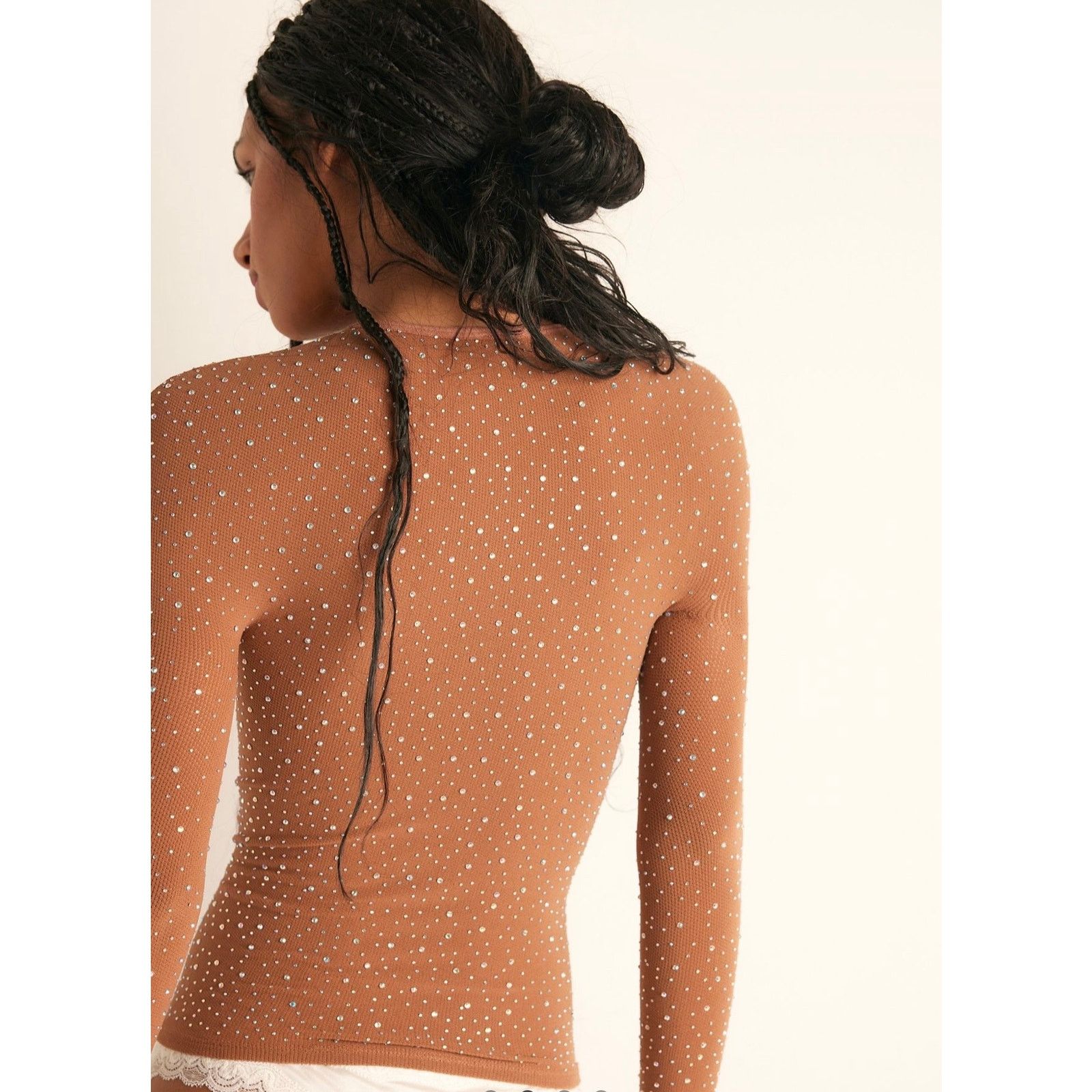 Free People Free People Night Sky Long Sleeve Sparkly Top Argan Oil M/L Size M / US 6-8 / IT 42-44 - 5 Thumbnail