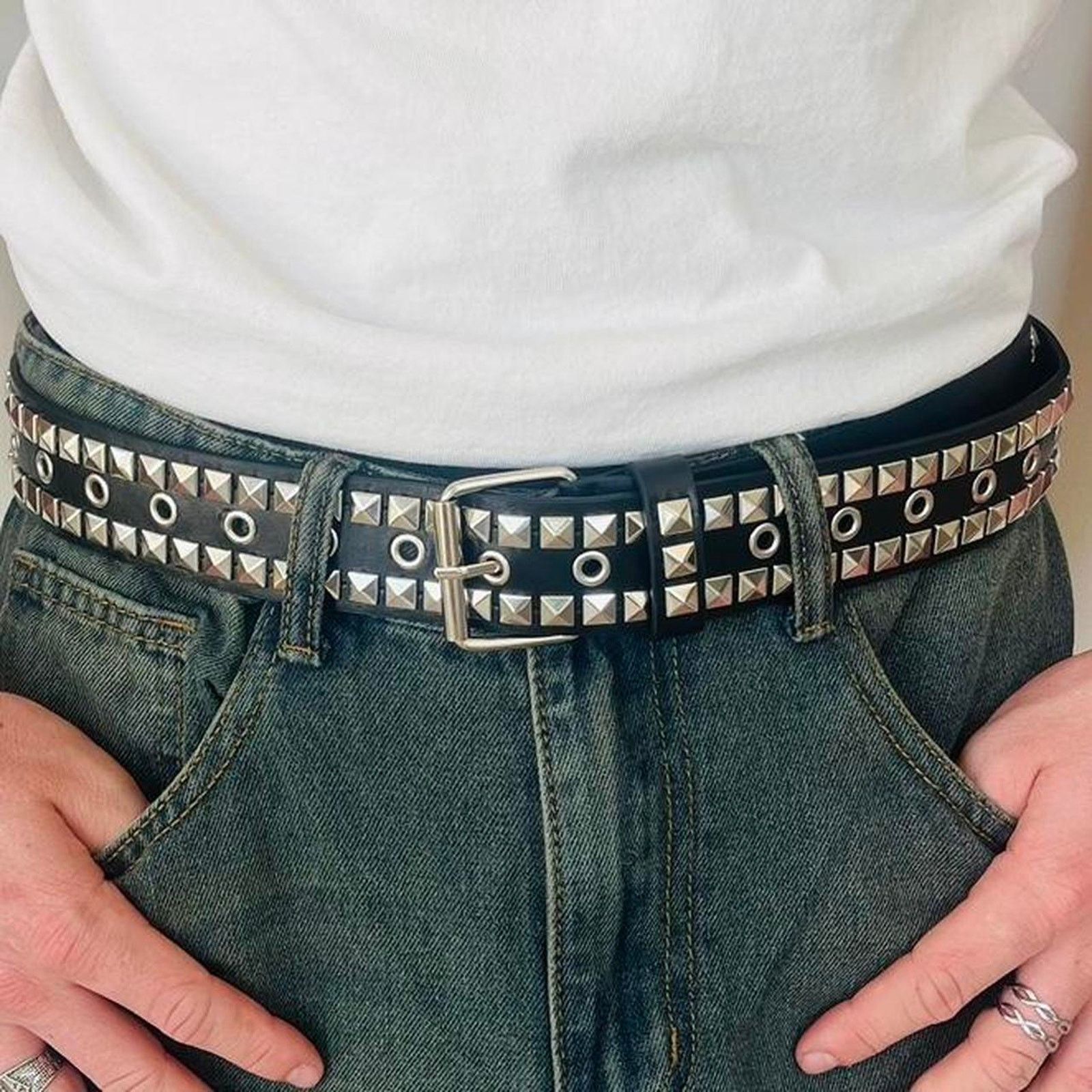 Vintage 2k 2000s classic pyramid studded brown and silver belt Size ONE SIZE - 8 Thumbnail