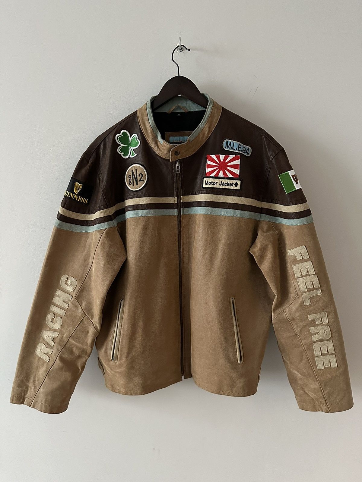 image of Leather Jacket x Moto Vintage Angelo Litrico Guinness Moto Leather Racing Jacket in Brown (Size XL)