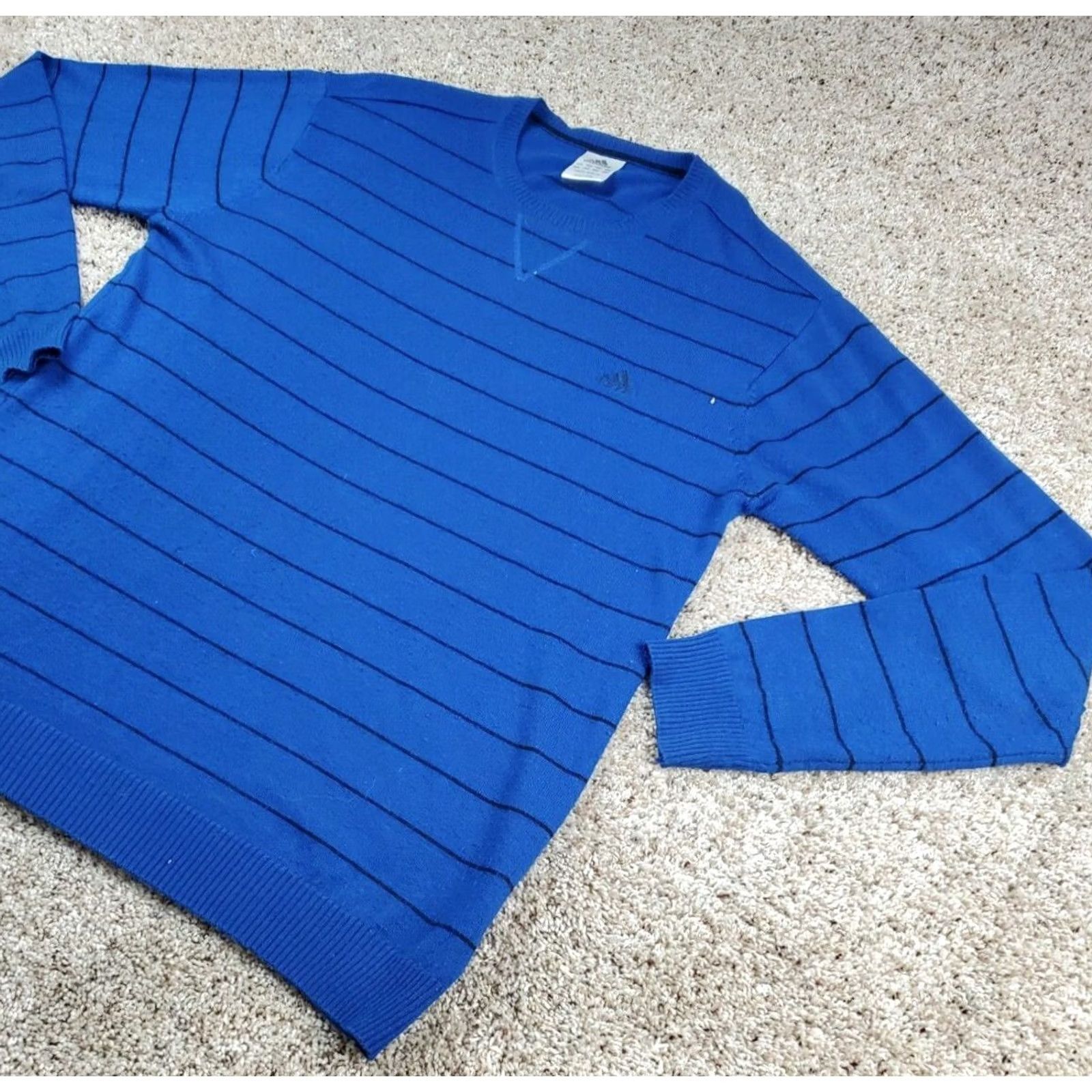 Adidas Adidas Knit Pullover XL Men Blue Striped V-Neck Long Sleeve Sweatshirt Knit Style Casual Pullover Logo Size US XL / EU 56 / 4 - 2 Thumbnail