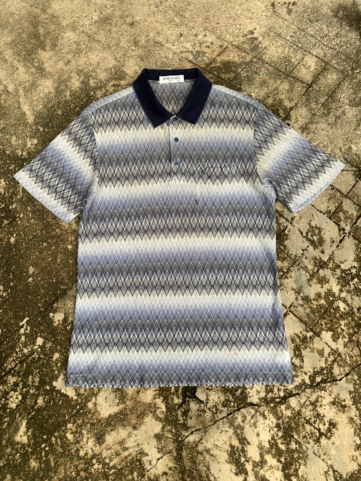 Balmain × Vintage 90s Balmain Paris ZigZag Patterns PoloShirt Size US L / EU 52-54 / 3 - 1 Thumbnail