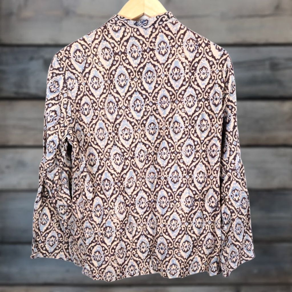 Vintage VINTAGE Fabindia Shirt Men's Medium 40 Brown Geometric Band Collar Hippie Boho Popover Button-Up Disco Size US M / EU 48-50 / 2 - 1 Thumbnail