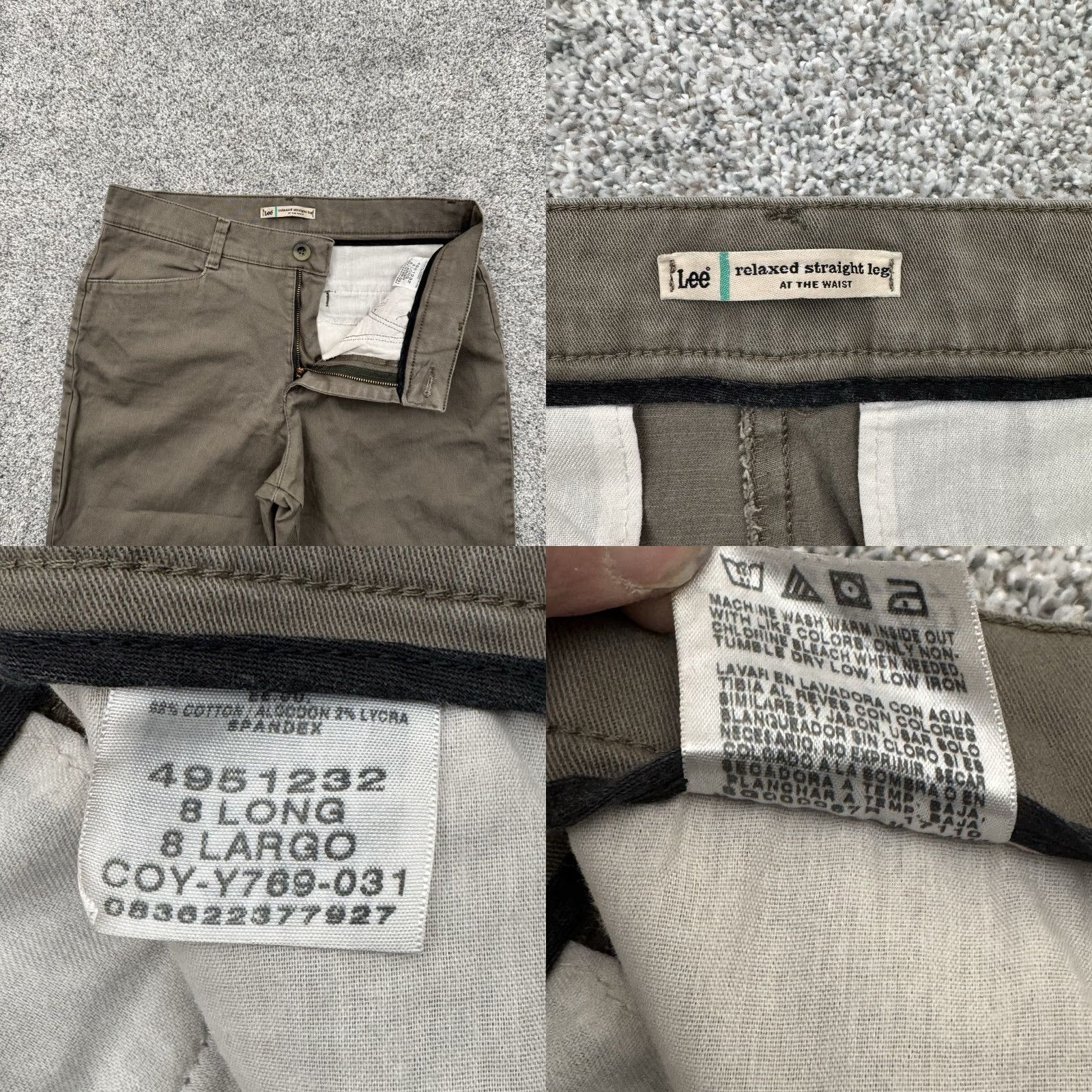 Lee VINTAGE Lee Pants Womens Size 8 Long Relaxed Straight Leg Chino Casual 98% Cotton Pockets Stretch Beige Womens Size 30" / US 8 / IT 44 - 8 Thumbnail