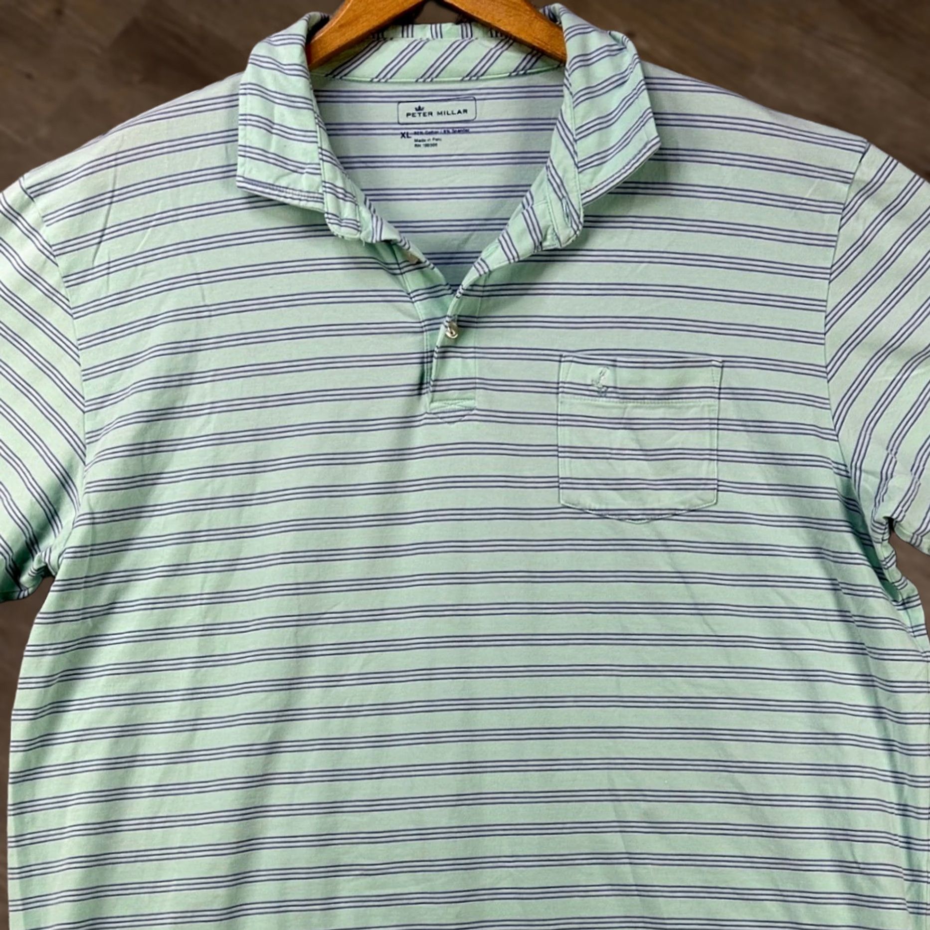 Peter Millar VINTAGE? No. Peter Millar Polo shirt Mens XL Green Blue Striped Stretch Pocket Rugby Shirt Size US XL / EU 56 / 4 - 1 Thumbnail