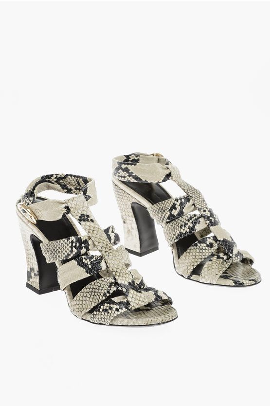 image of Khaite Python Effetch Leather Perth T-Strap Sandals 10Cm in Beige, Women's (Size 7)
