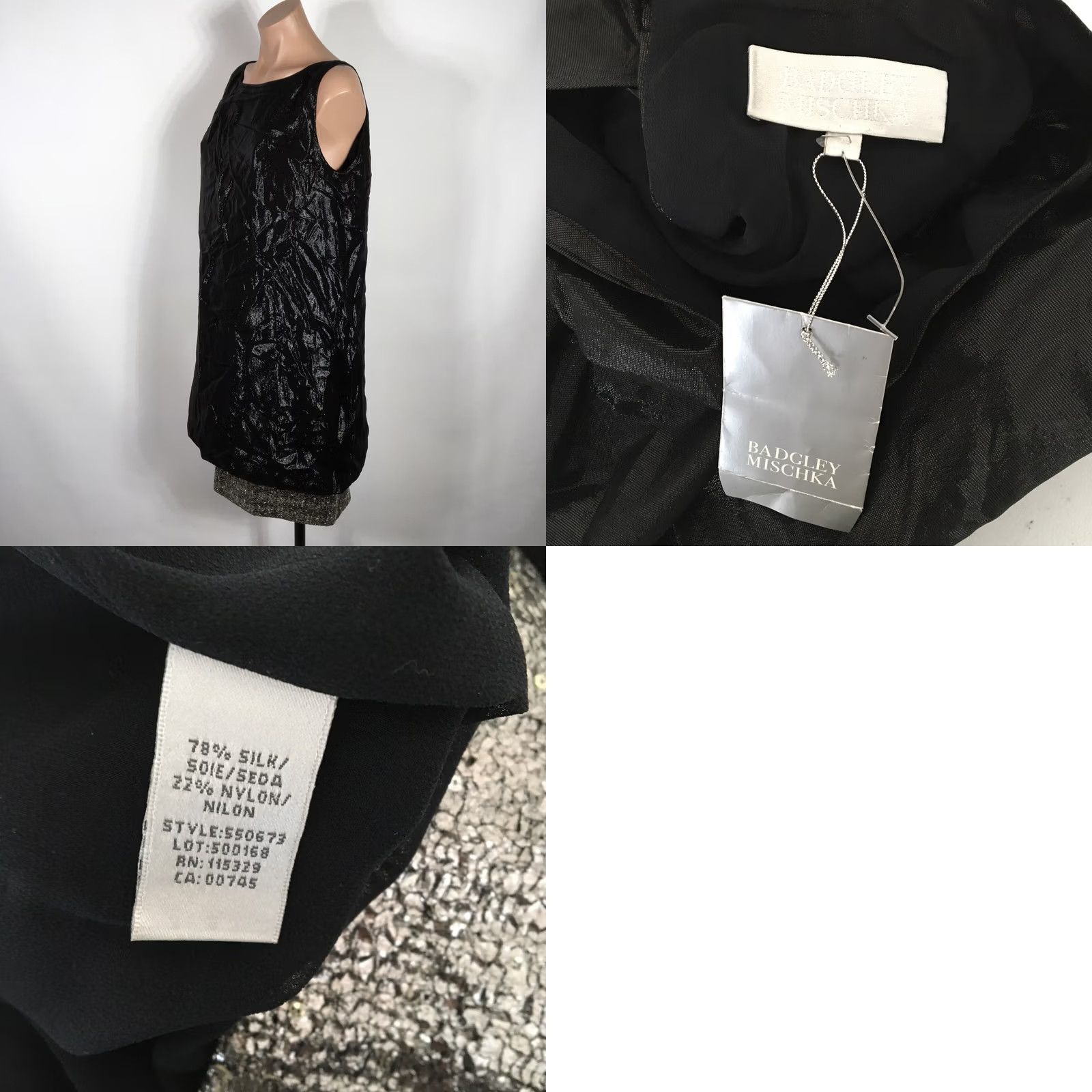 Badgley Mischka VINTAGE Badgley Mischka Wet Look Shiny Bubble Dress Black Silver VTG y2k Club Party Dress 10 Mens Women Girls Boys Size L / US 10 / IT 46 - 8 Thumbnail