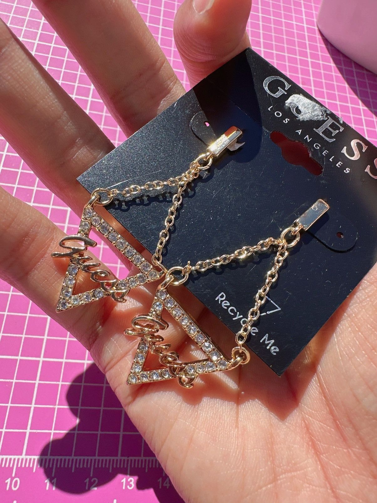 Guess Guess Earrings crystals paved triangle chain up tassels Size ONE SIZE - 3 Thumbnail