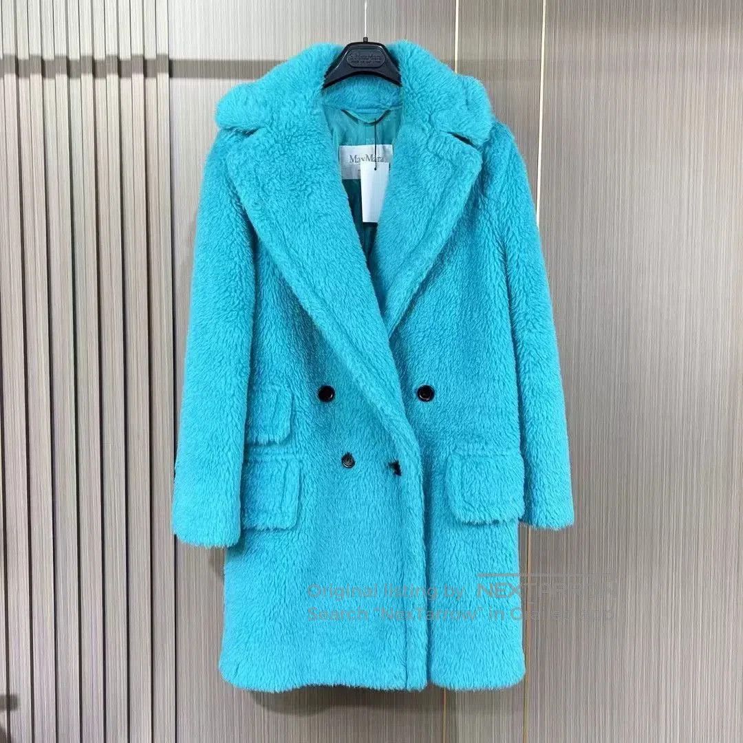 Max Mara Maxmara Lake Blue Teddy Fur Coat. Size XXS / US 00 / IT 34 - 1 Thumbnail