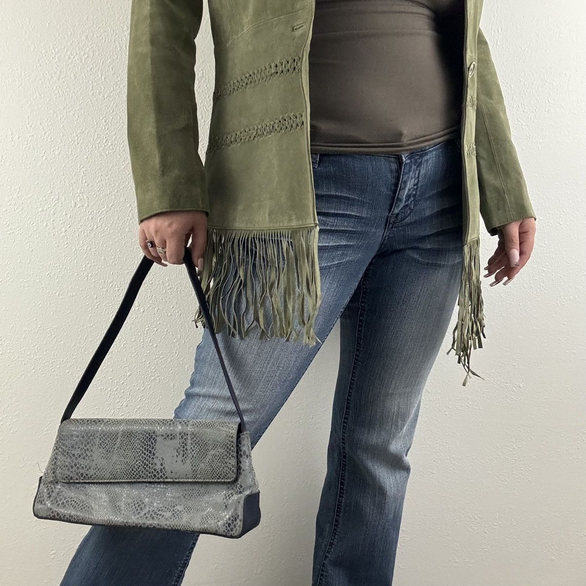 Other Vintage 90s Y2K Dusty Blue Snakeskin Print Shoulder Bag Size ONE SIZE - 1 Thumbnail