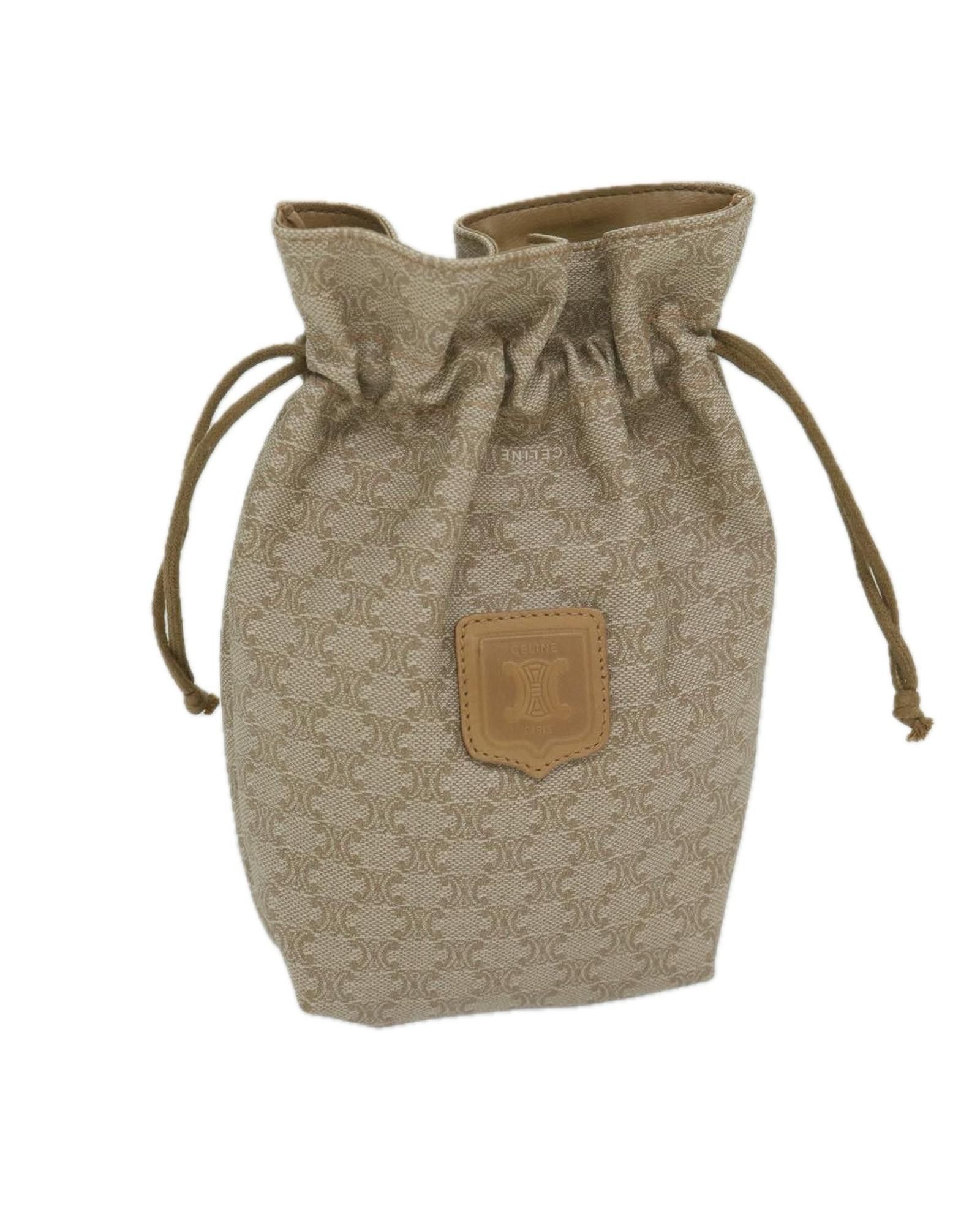 image of Beige Macadam Canvas Drawstring Pouch By Celine, Women's